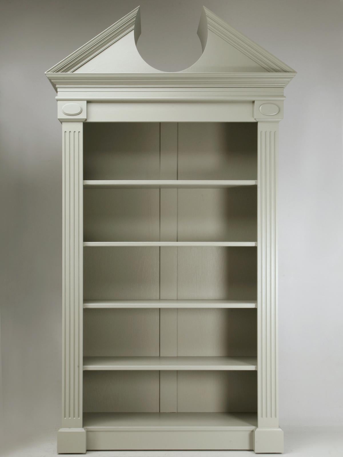Custom Pair of Painted Bookcases with a Broken Pediment Handmade in Chicago 1