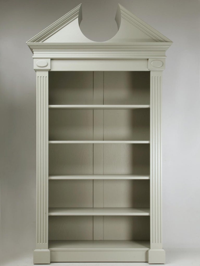 Custom Pair of Painted Bookcases with a Broken Pediment Handmade in