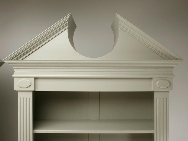 Custom Pair of Painted Bookcases with a Broken Pediment Handmade in