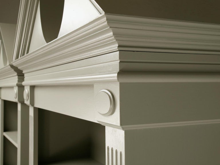 Custom Pair of Painted Bookcases with a Broken Pediment Handmade in