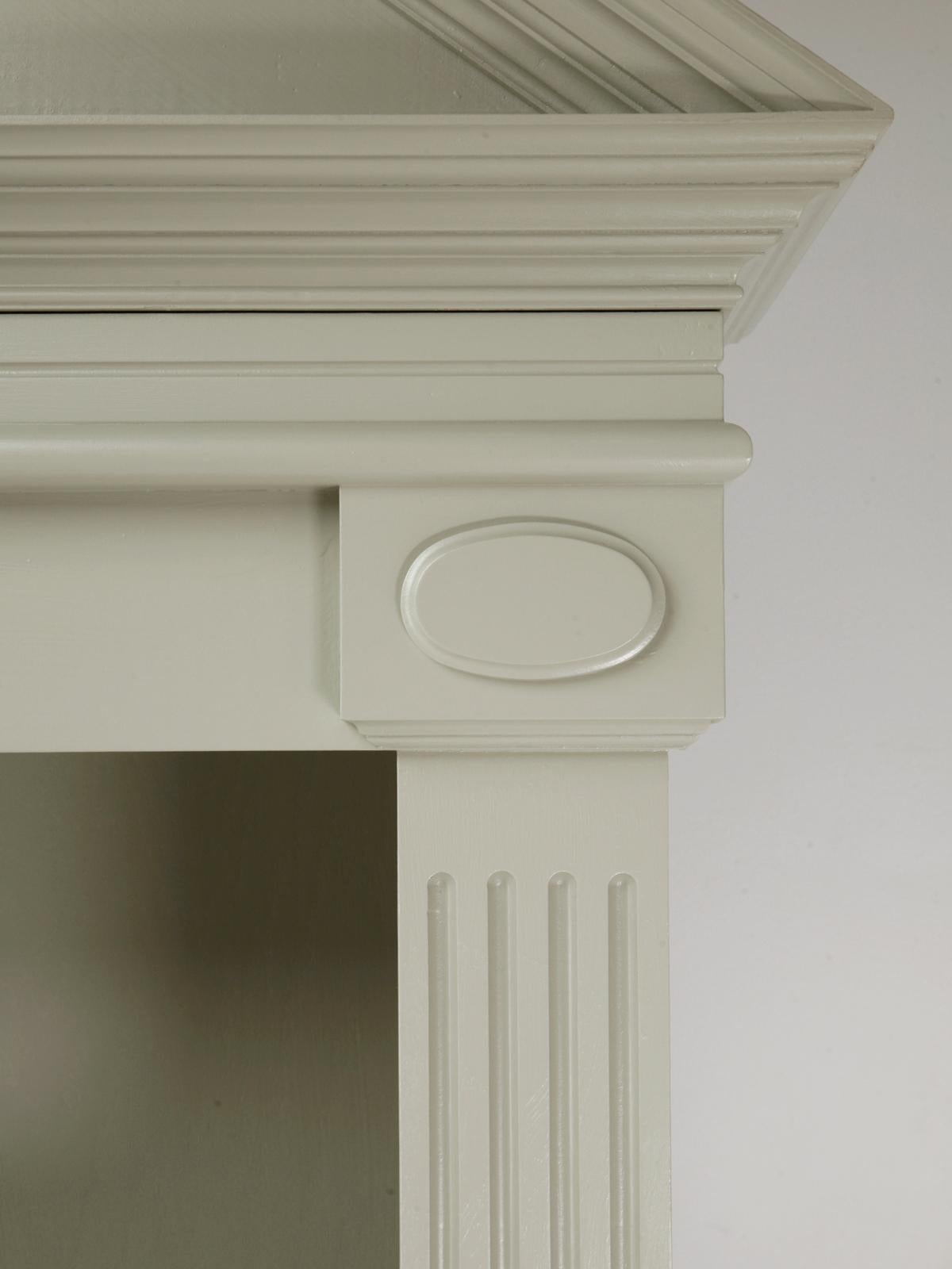 Hand-Crafted Custom Pair of Painted Bookcases with a Broken Pediment Handmade in Chicago