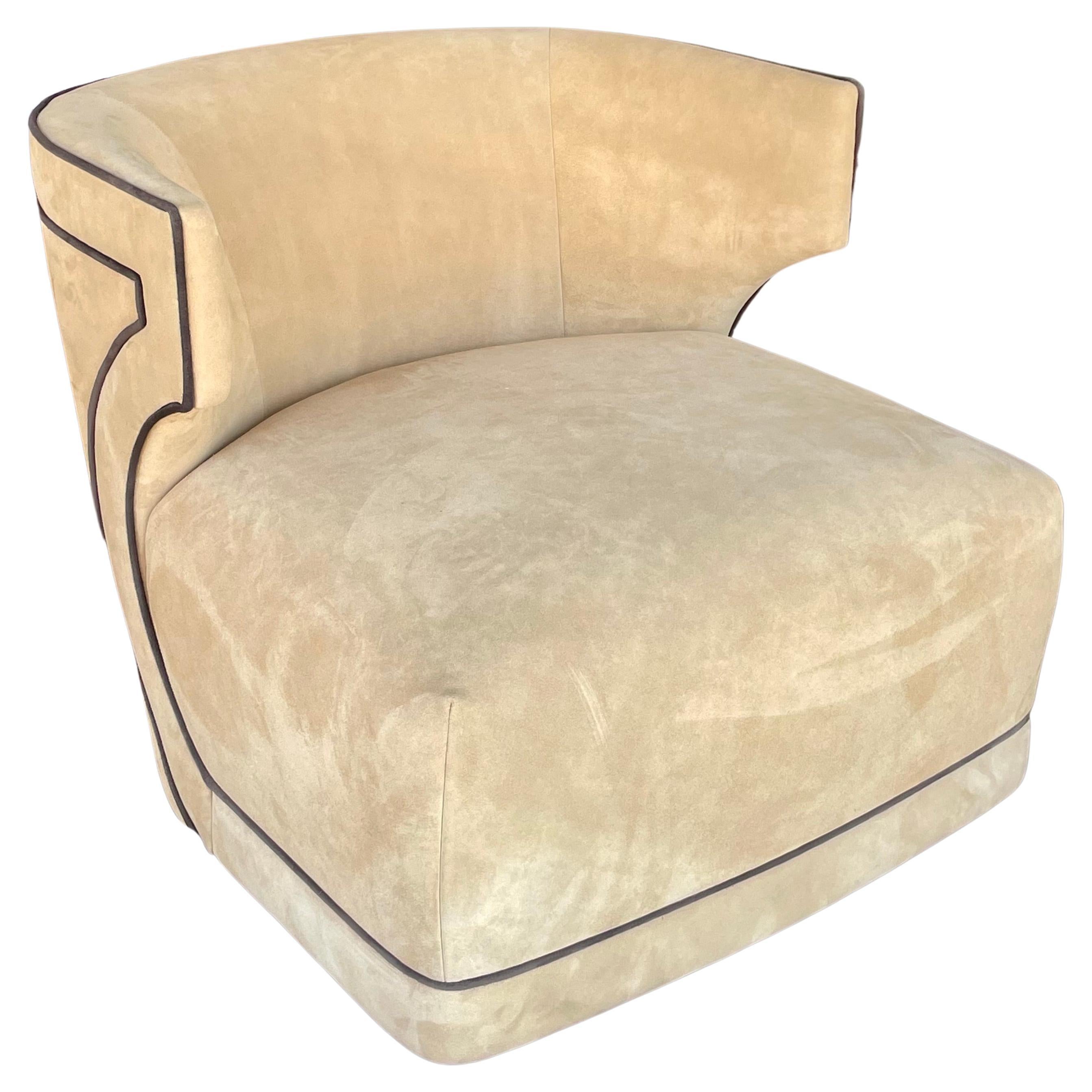 Palm Springs drehbarer Stuhl aus Wildleder und Leder (21. Jahrhundert und zeitgenössisch) im Angebot