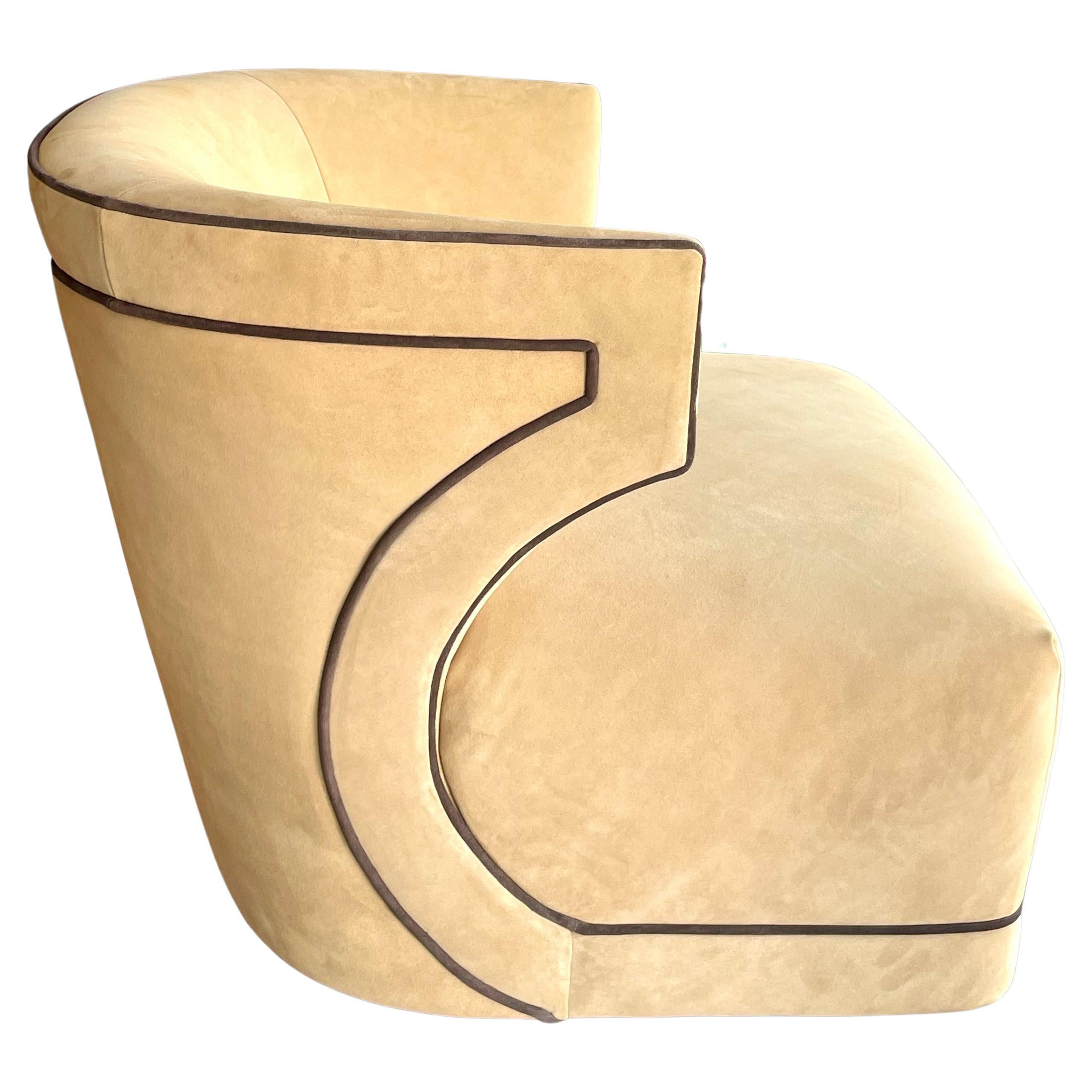 "Palm Springs" Suede and Leather Swivel Chair For Sale