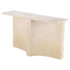 Custom parchment covered console with double concave design base
