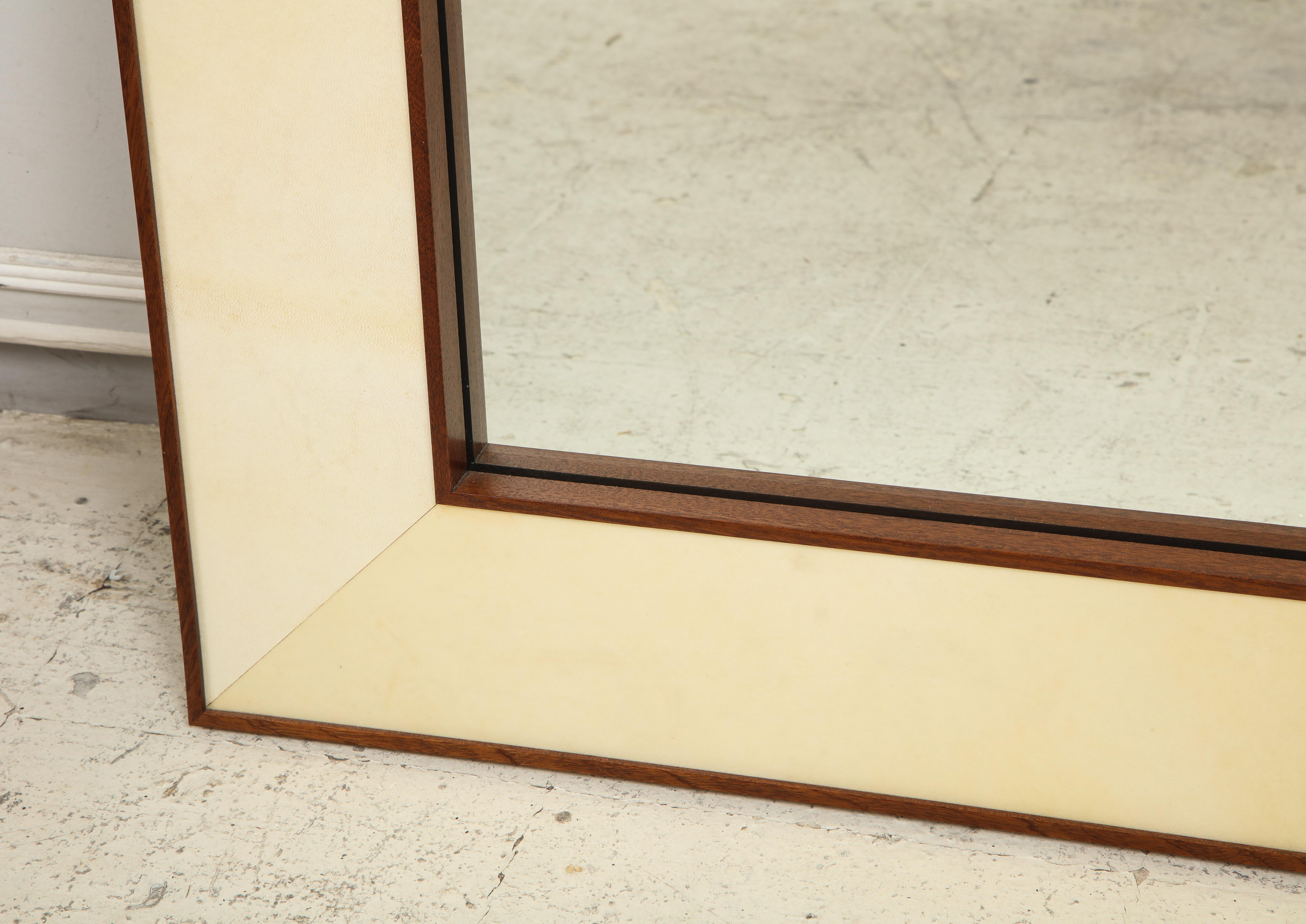 Contemporary Custom Parchment Mirror with Mahogany Frame For Sale
