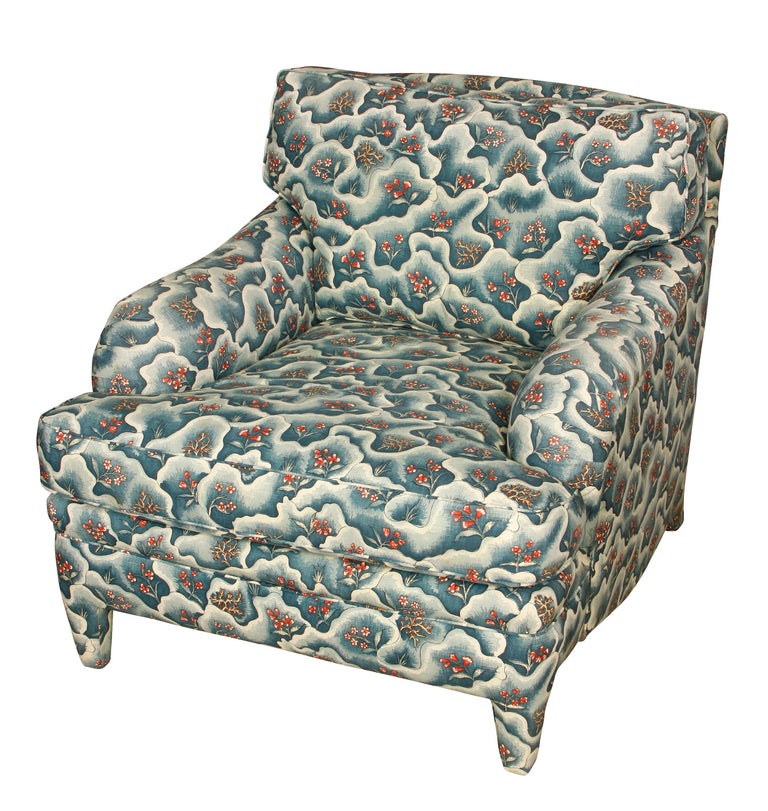 Custom Parsons Leg Upholstered Chair and Ottoman at 1stDibs