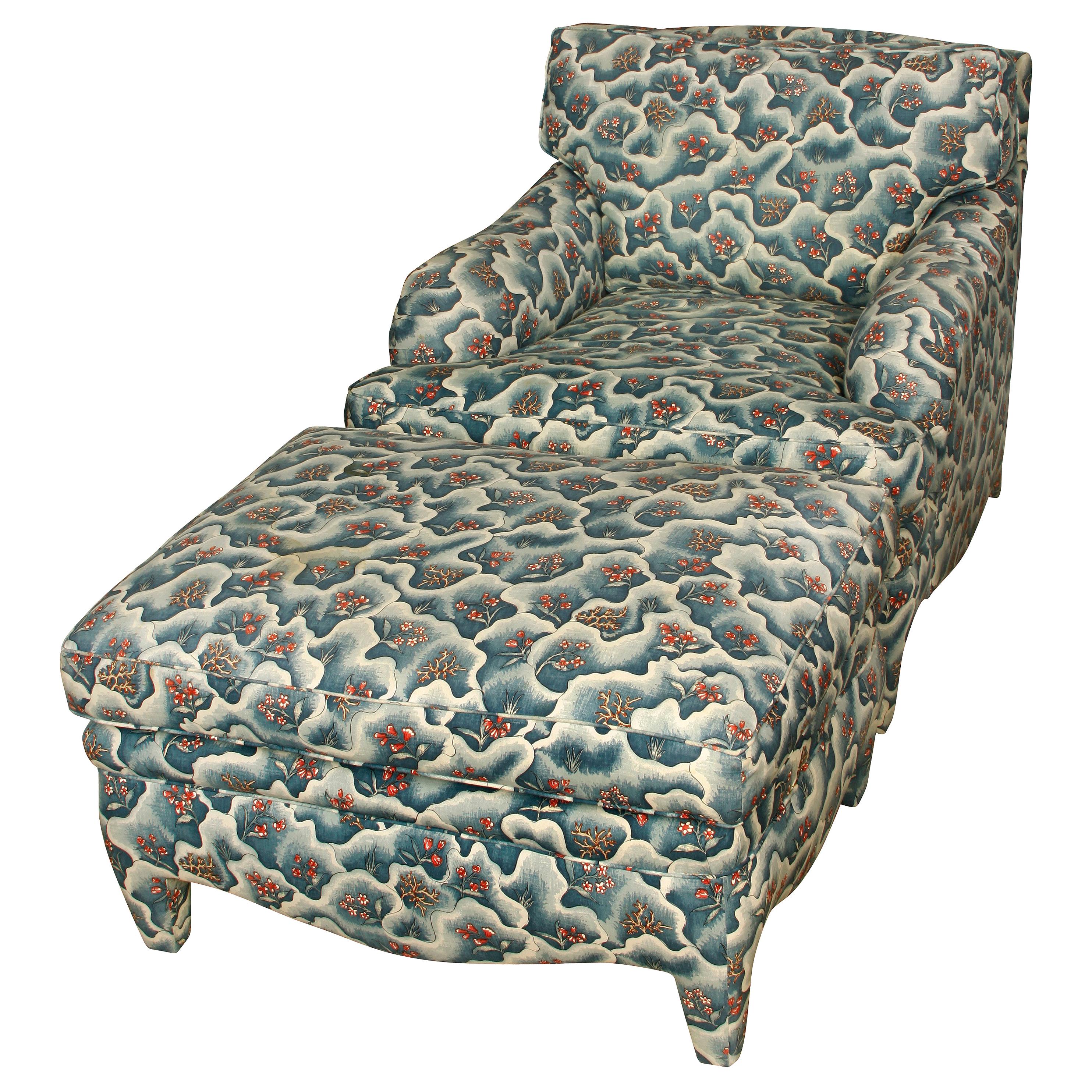 Custom Parsons Leg Upholstered Chair and Ottoman