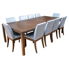 Custom Parsons Style Dining Table W/ 10 Christian Liaigre Leather Bison Chairs