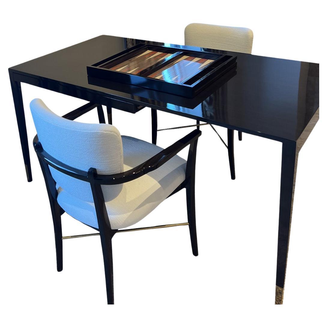 Contemporary Custom Partner's Desk with Backgammon/Chess Piece For Sale