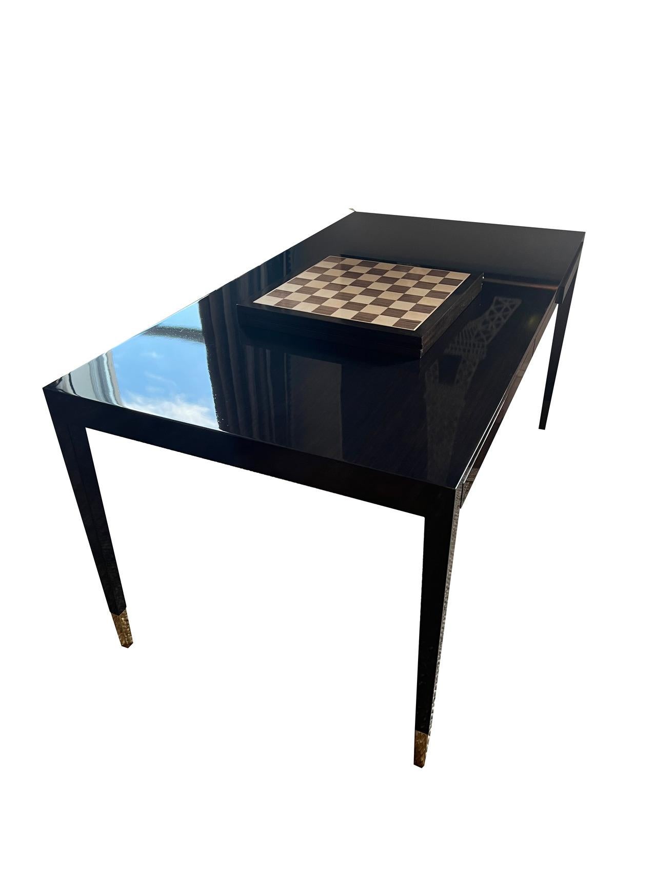Maßgefertigter Partner-Schreibtisch mit Backgammon-/Schachtischstück im Angebot 1