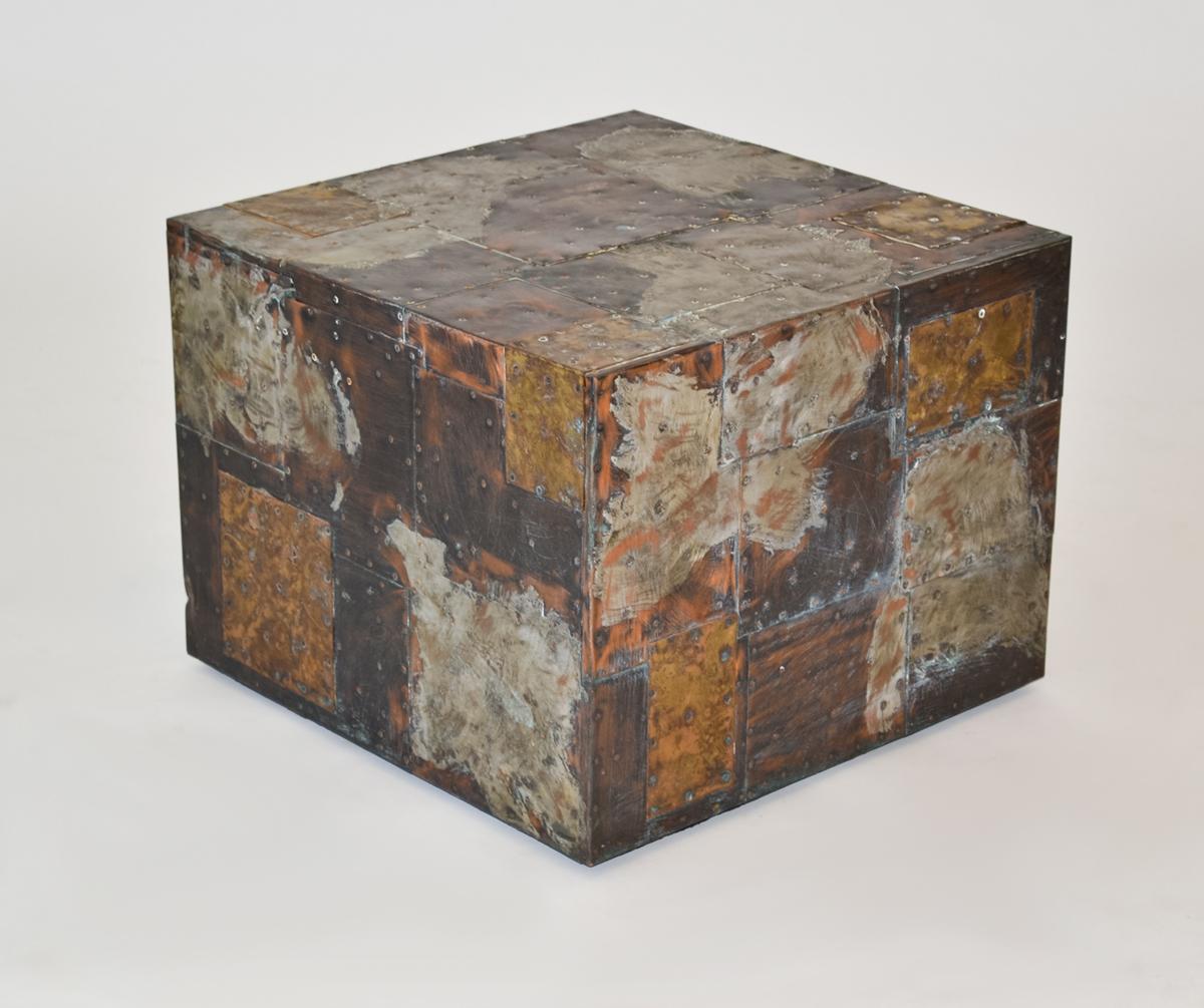 Mid-Century Modern Paul Evans For Directional Metal Patchwork Cube Side Table 1967