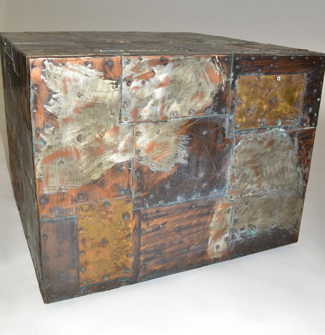 Acier Paul Evans For Directional Metal Patchwork Cube Side Table 1967