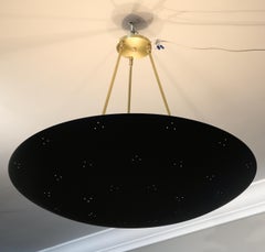 Custom Perforated Black Metal & Brass Conical / Convex Pendant Chandelier
