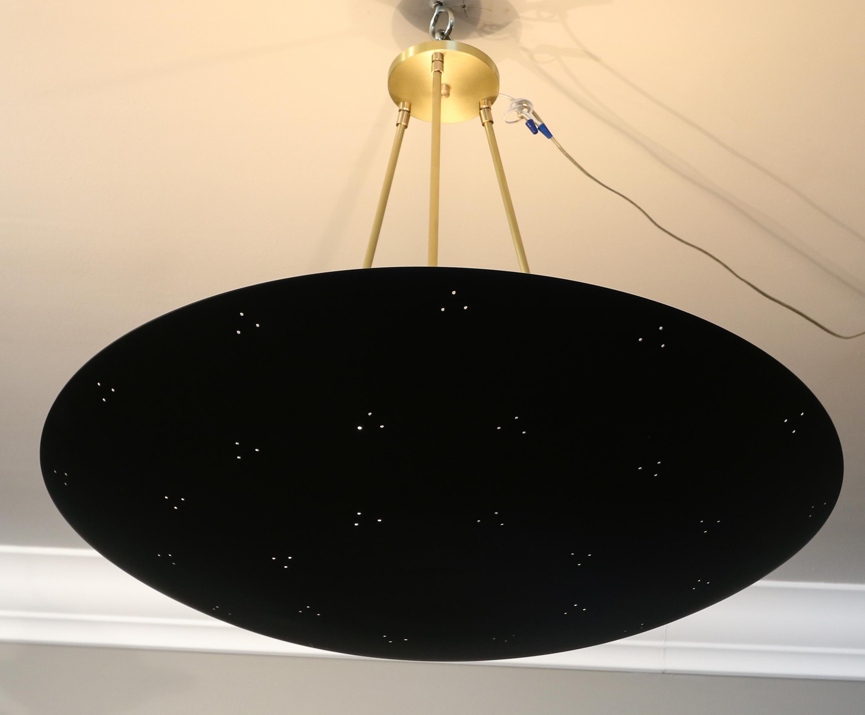 Custom Perforated Black Metal & Brass Conical / Convex Pendant Chandelier 1