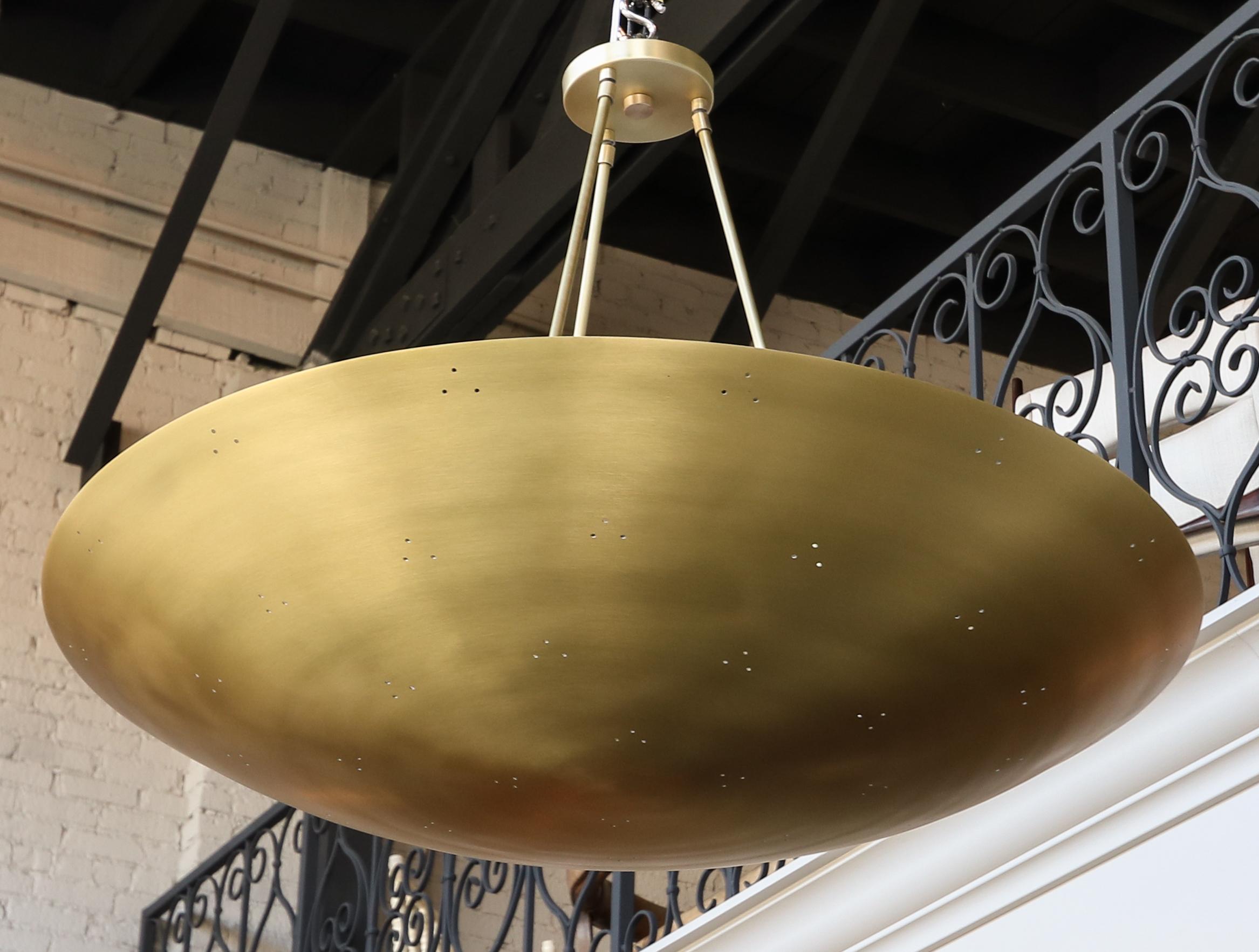 American Custom Perforated Brass Metal Conical / Convex Pendant Chandelier For Sale