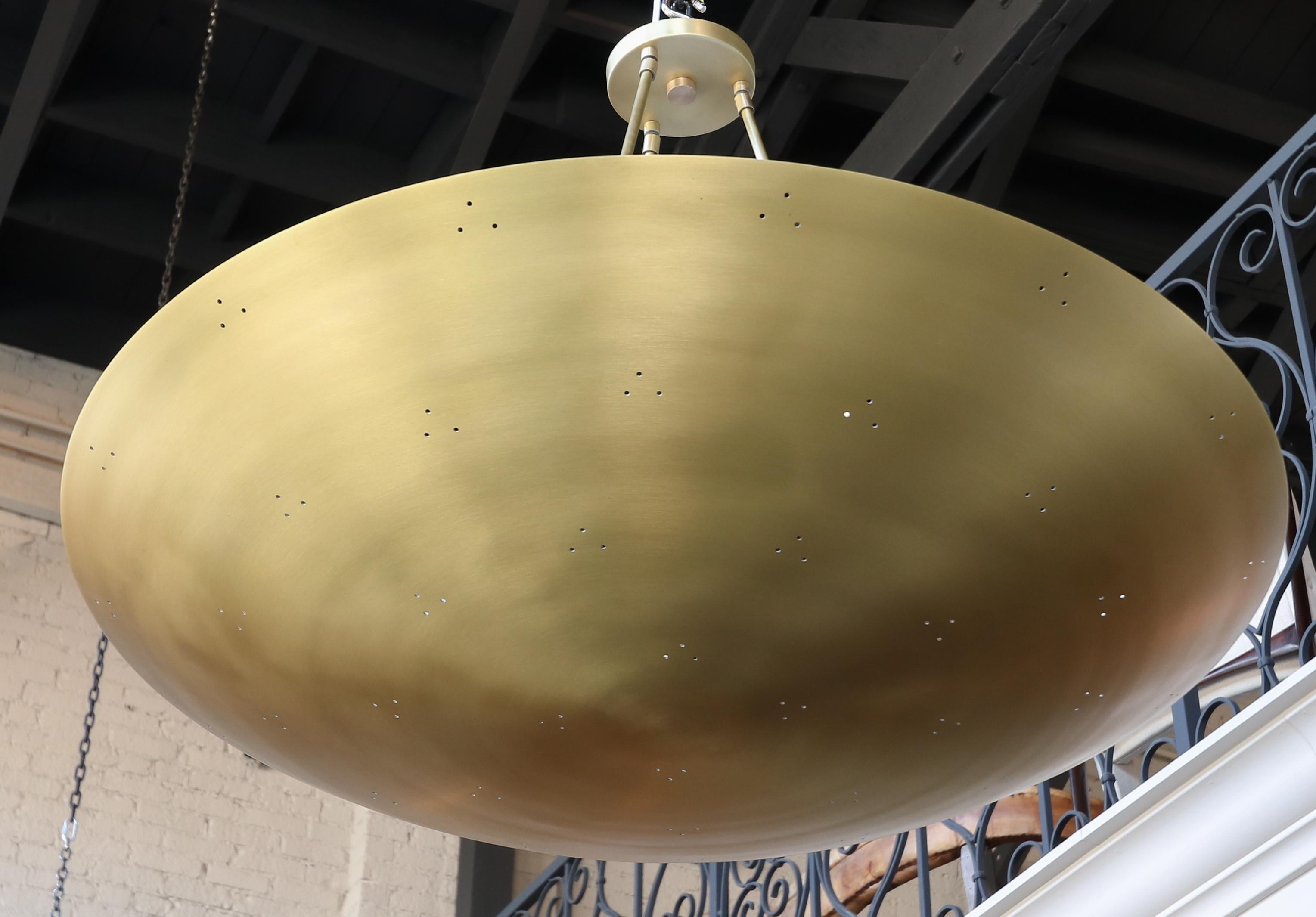 Custom Perforated Brass Metal Conical / Convex Pendant Chandelier For Sale 1