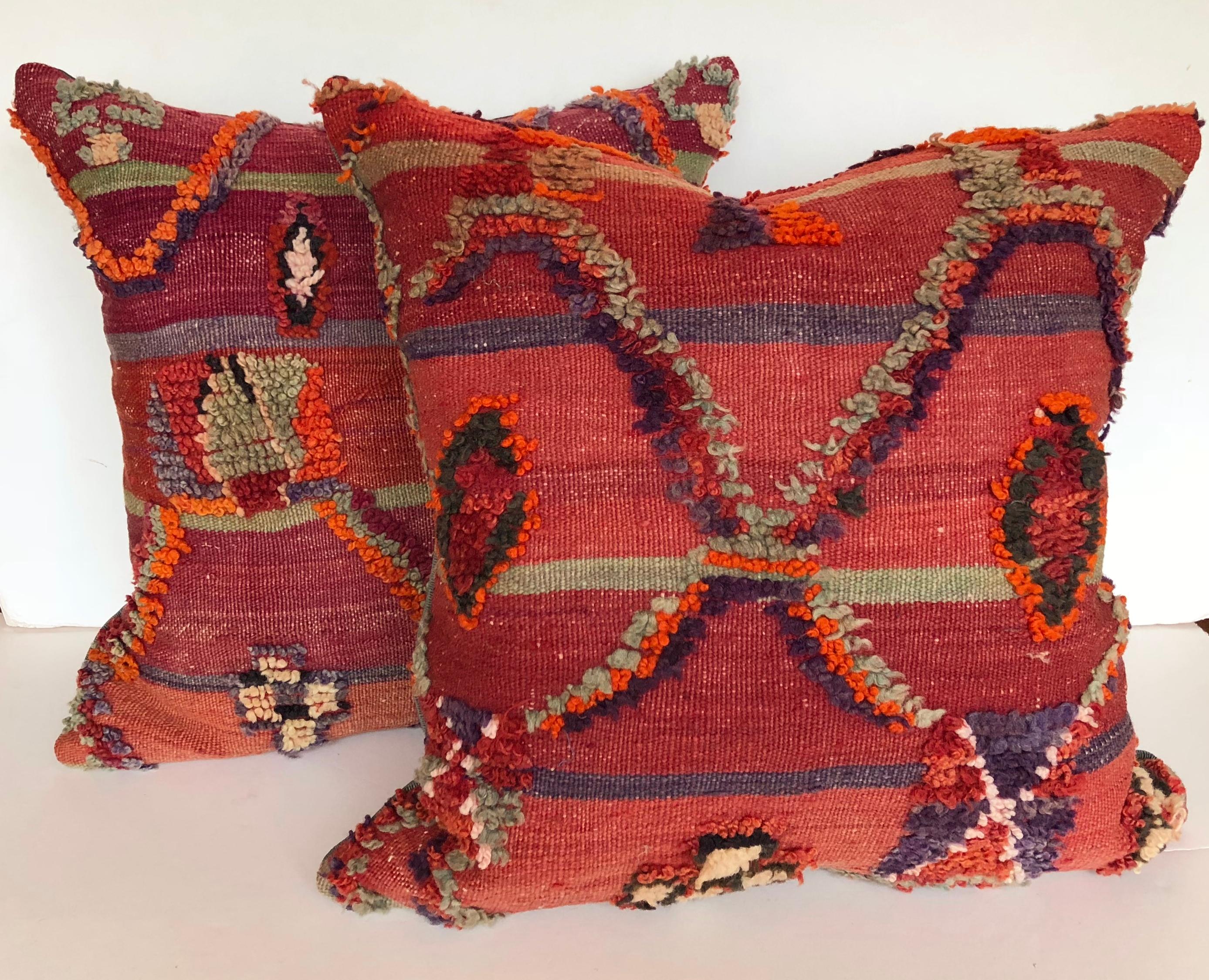 Tribal Custom Pillow by Maison Suzanne Cut from a Hand Loomed Wool Moroccan Berber Rug For Sale