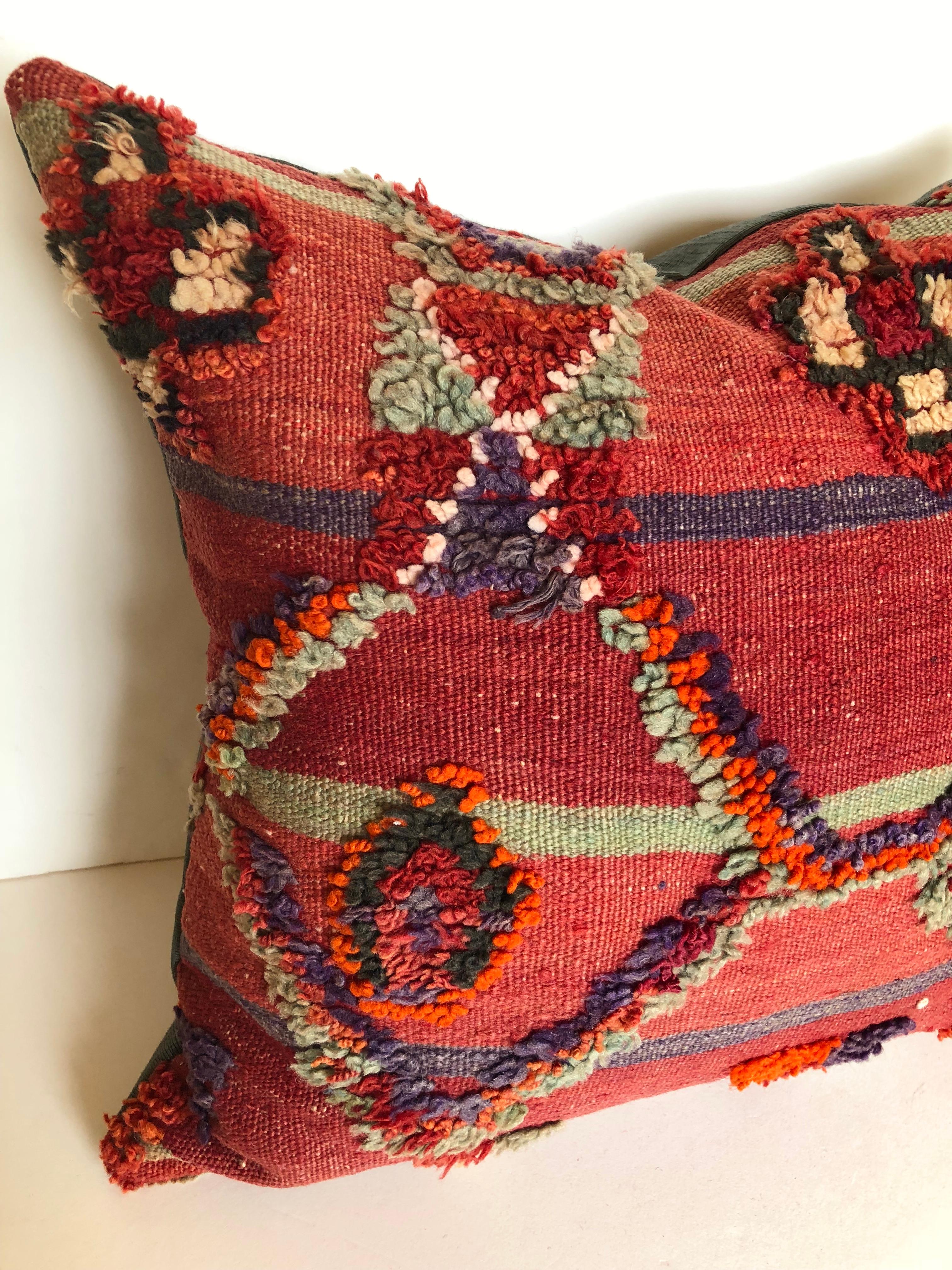 Hand-Woven Custom Pillow by Maison Suzanne Cut from a Hand Loomed Wool Moroccan Berber Rug For Sale