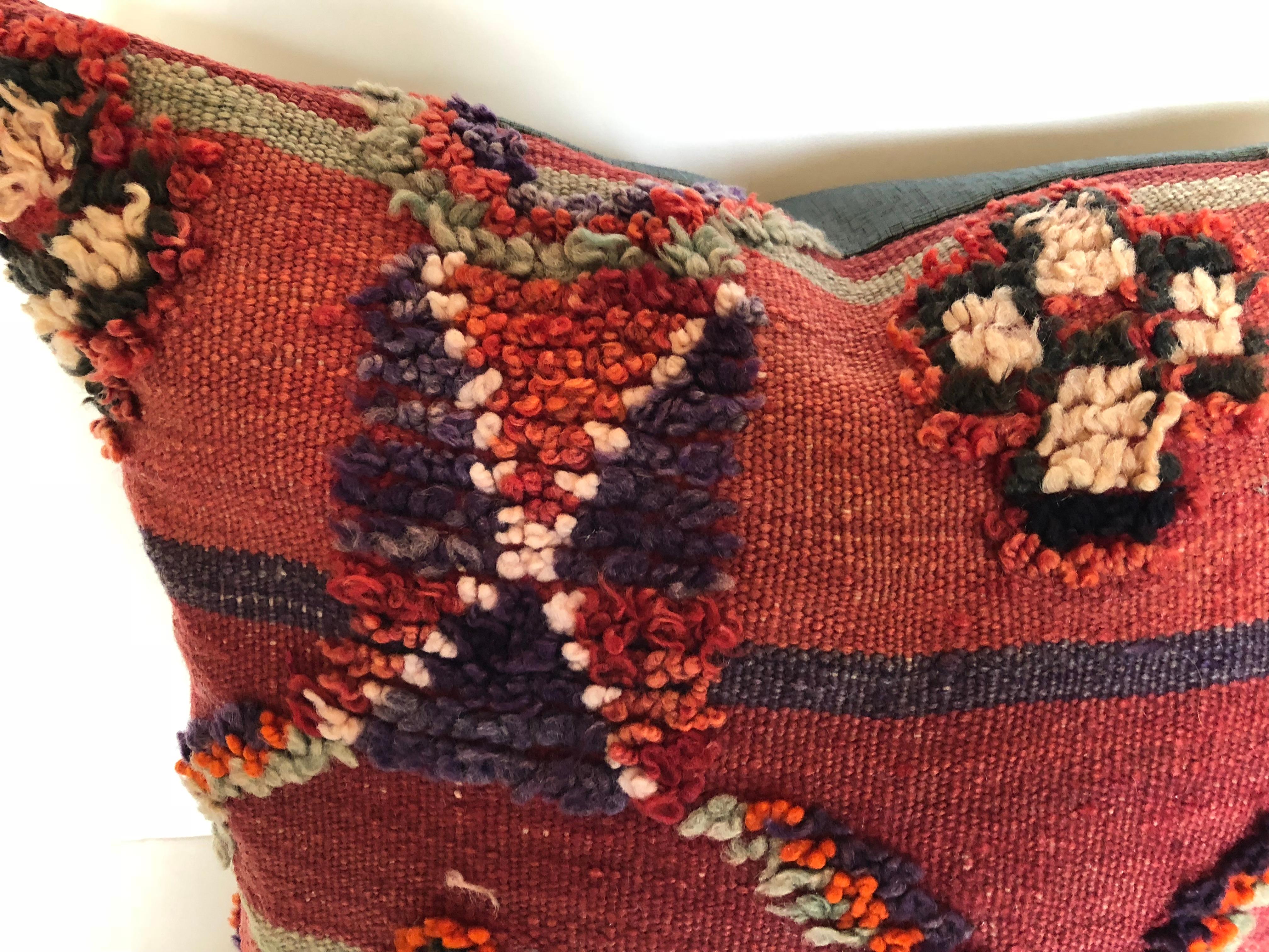 Hand-Woven Custom Pillow by Maison Suzanne Cut from a Hand Loomed Wool Moroccan Berber Rug For Sale