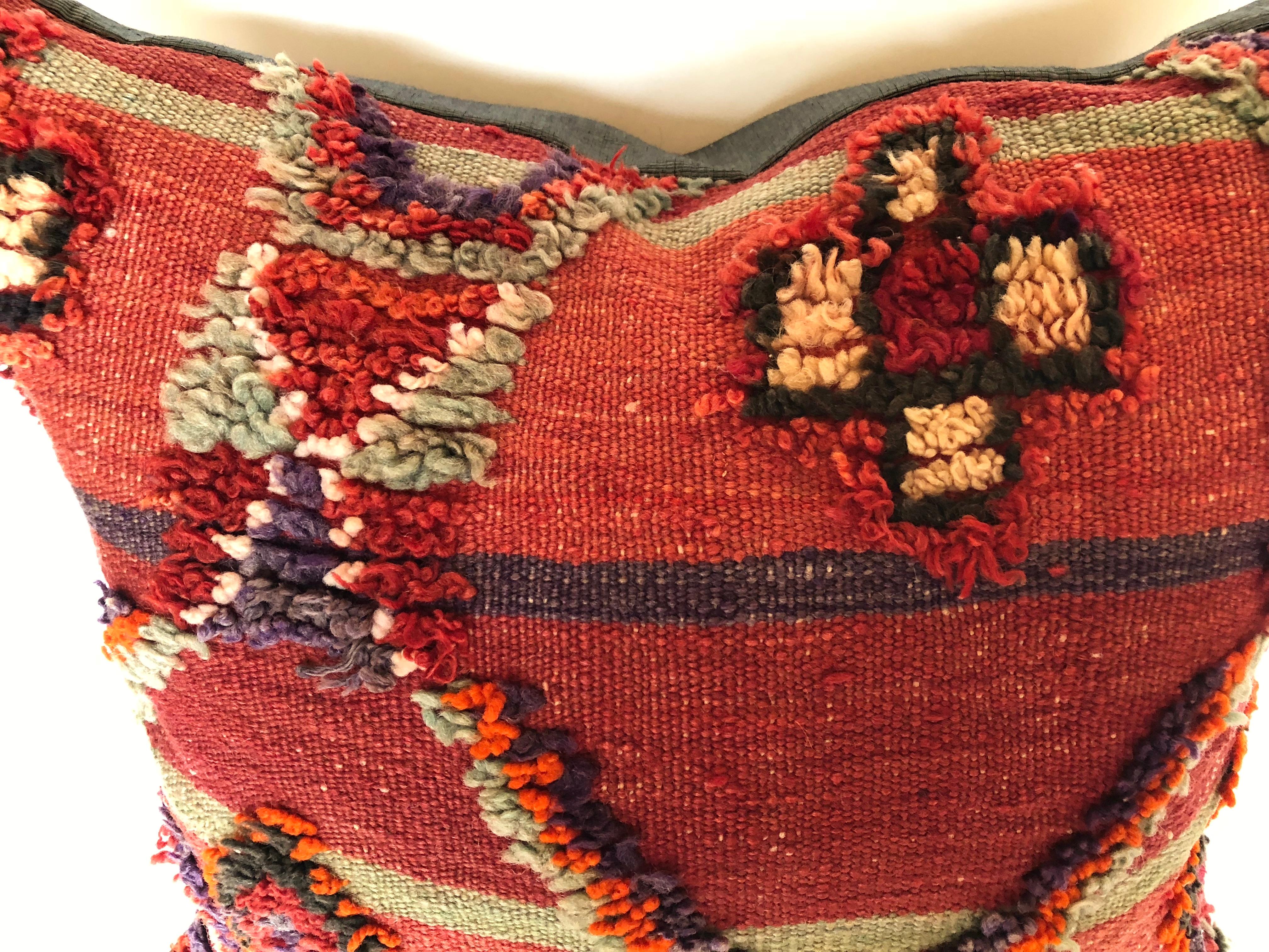 Custom Pillow by Maison Suzanne Cut from a Hand Loomed Wool Moroccan Berber Rug In Good Condition For Sale In Glen Ellyn, IL
