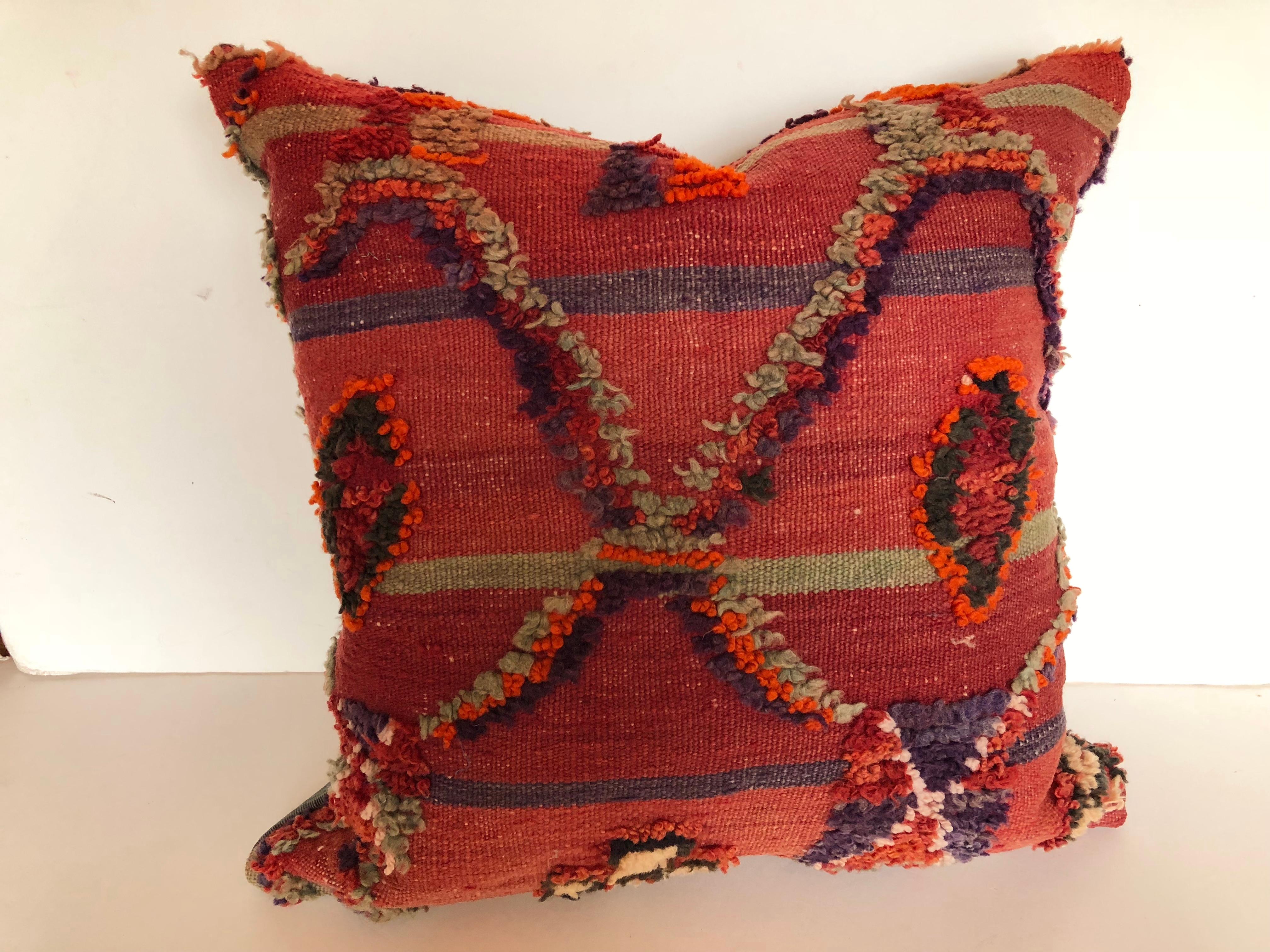 20th Century Custom Pillow by Maison Suzanne Cut from a Hand Loomed Wool Moroccan Berber Rug For Sale