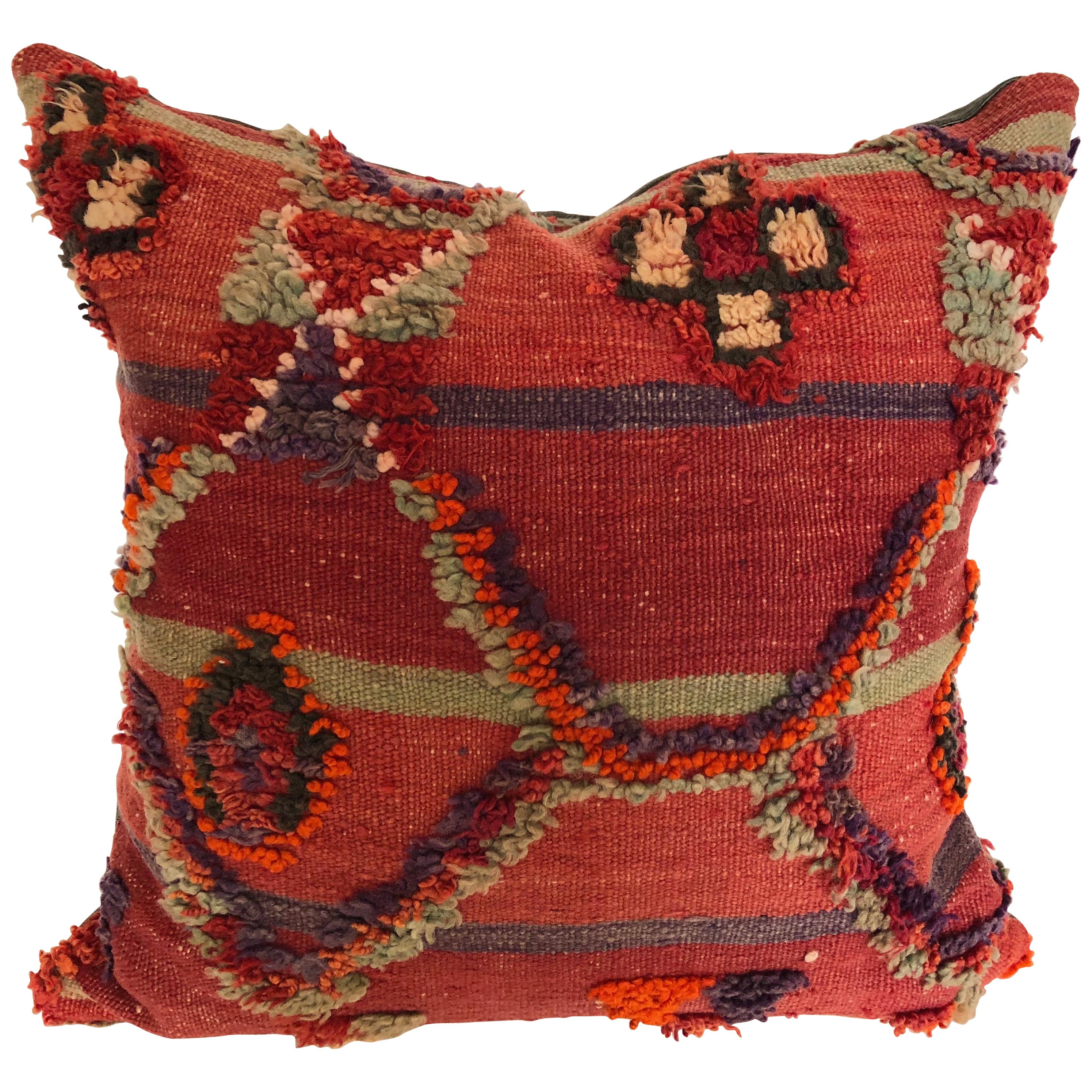 Custom Pillow by Maison Suzanne Cut from a Hand Loomed Wool Moroccan Berber Rug For Sale