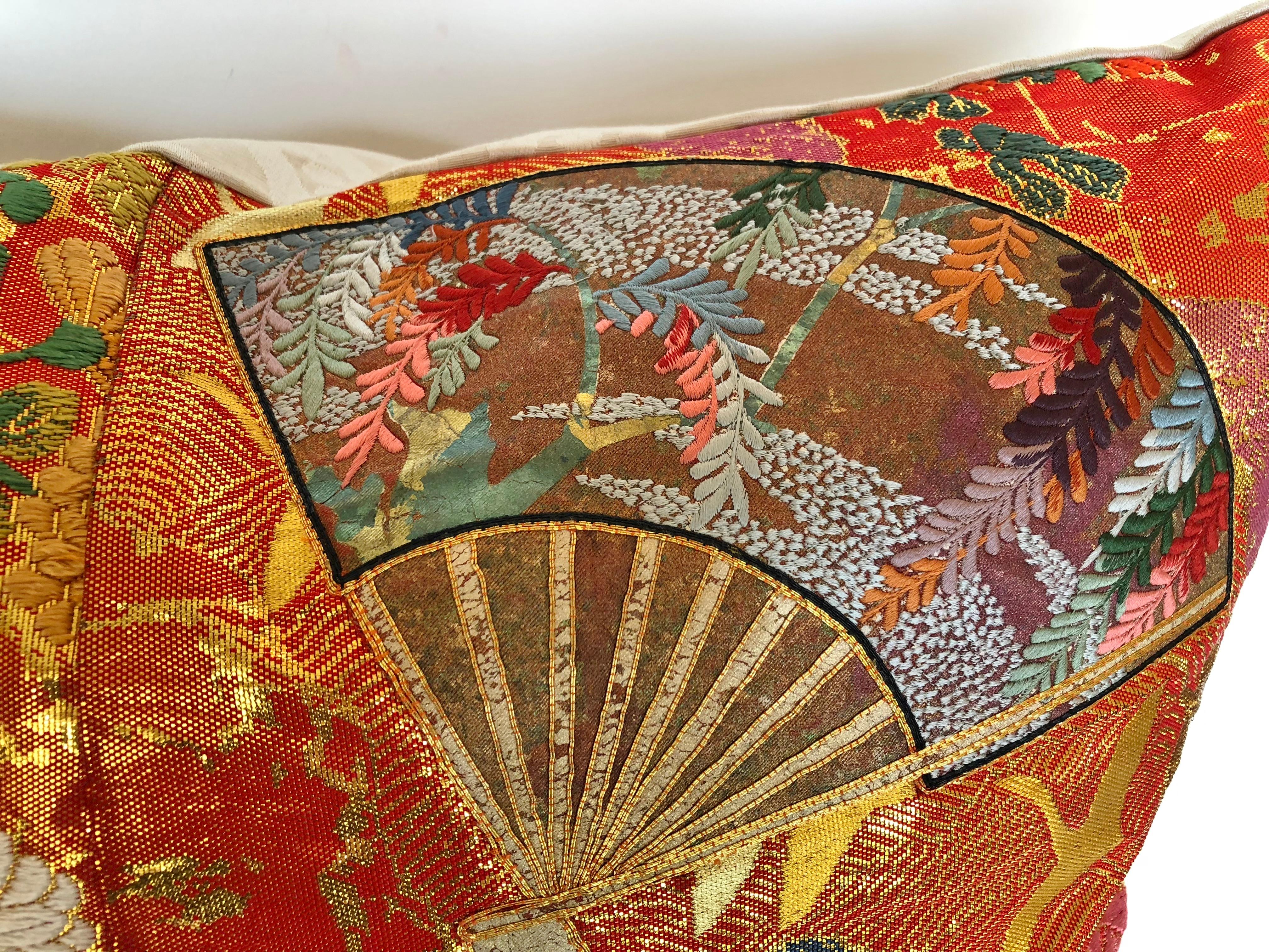 20th Century Custom Pillow by Maison Suzanne Cut from a Japanese Silk Wedding Kimono For Sale