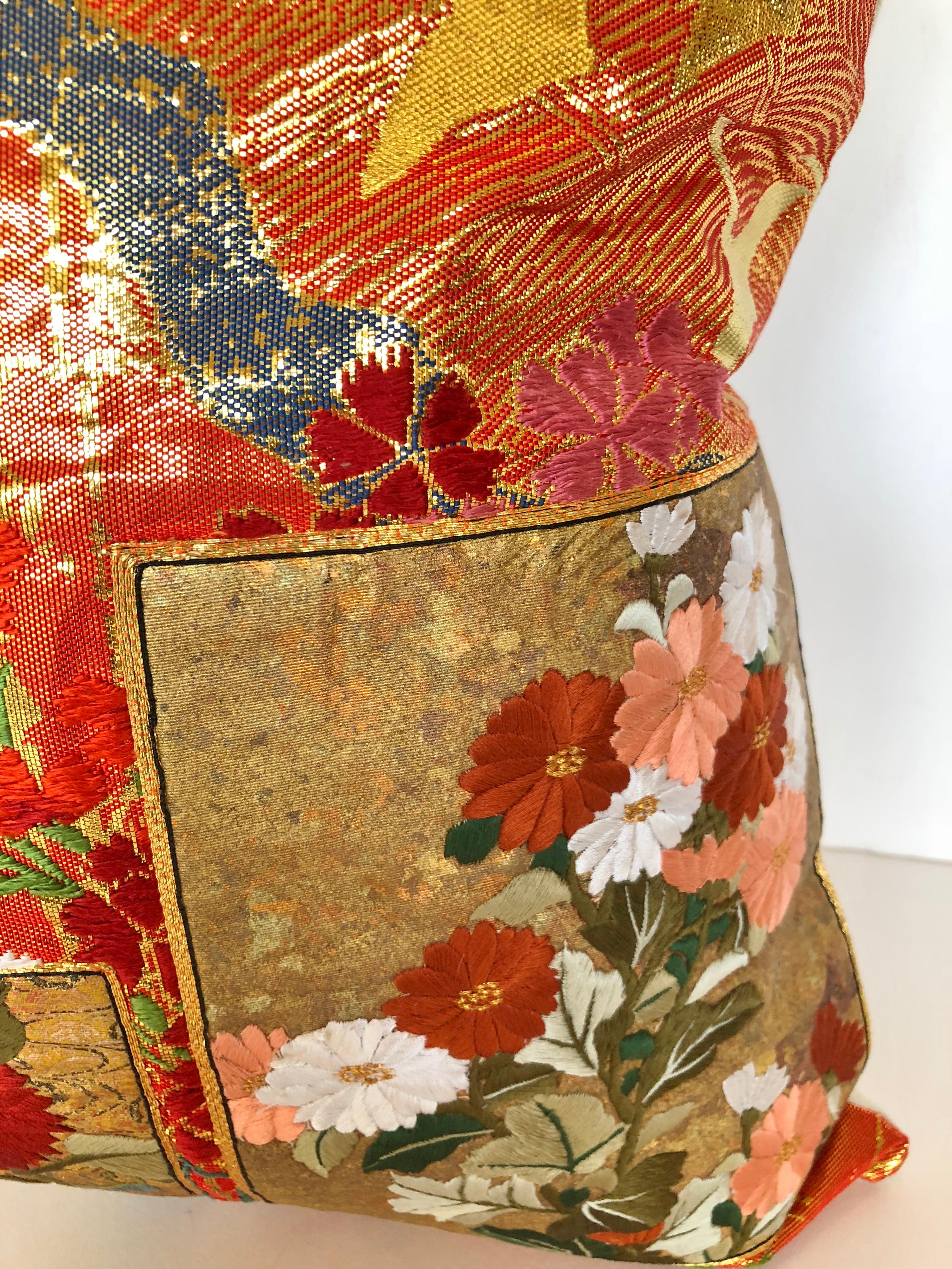 Custom Pillow by Maison Suzanne Cut from a Japanese Silk Wedding Kimono For Sale 1