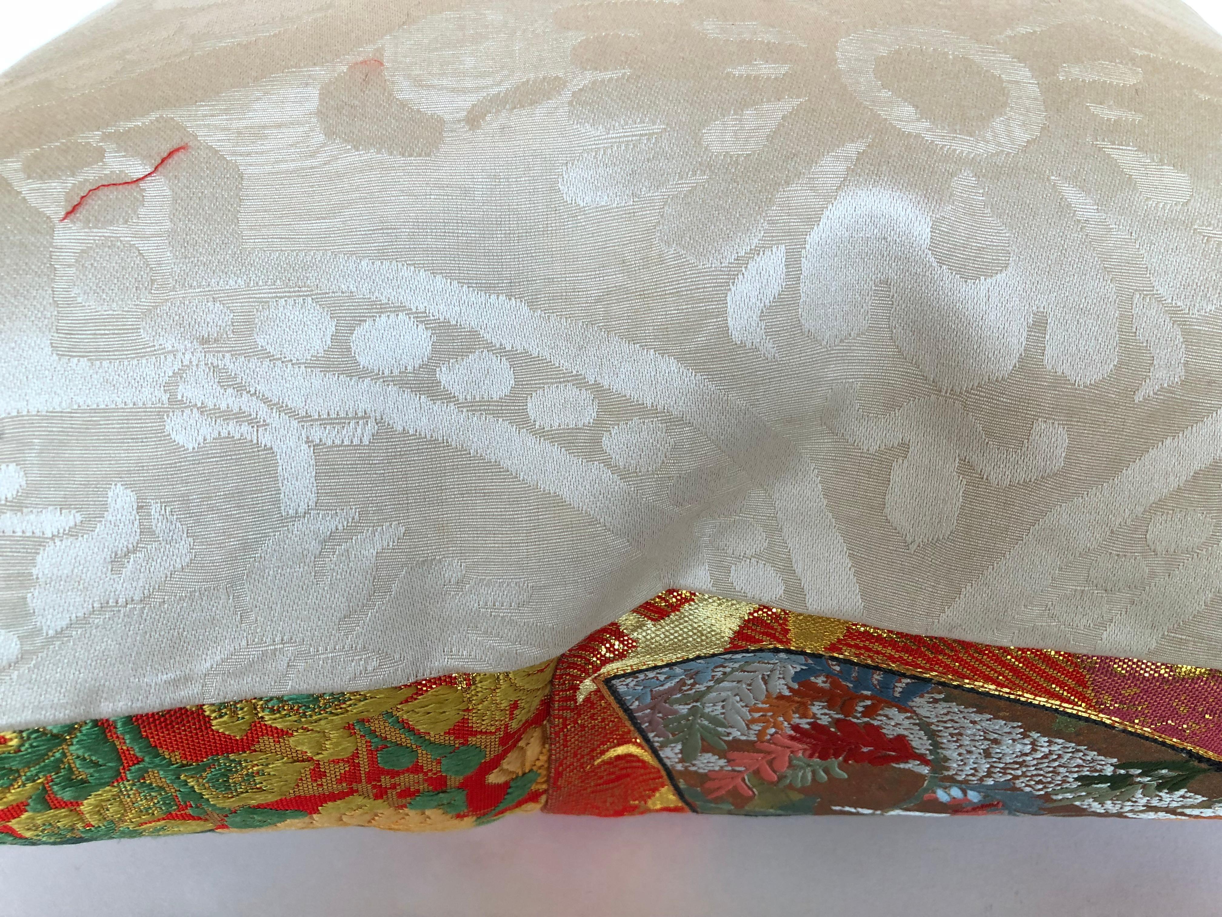 Custom Pillow by Maison Suzanne Cut from a Japanese Silk Wedding Kimono For Sale 2