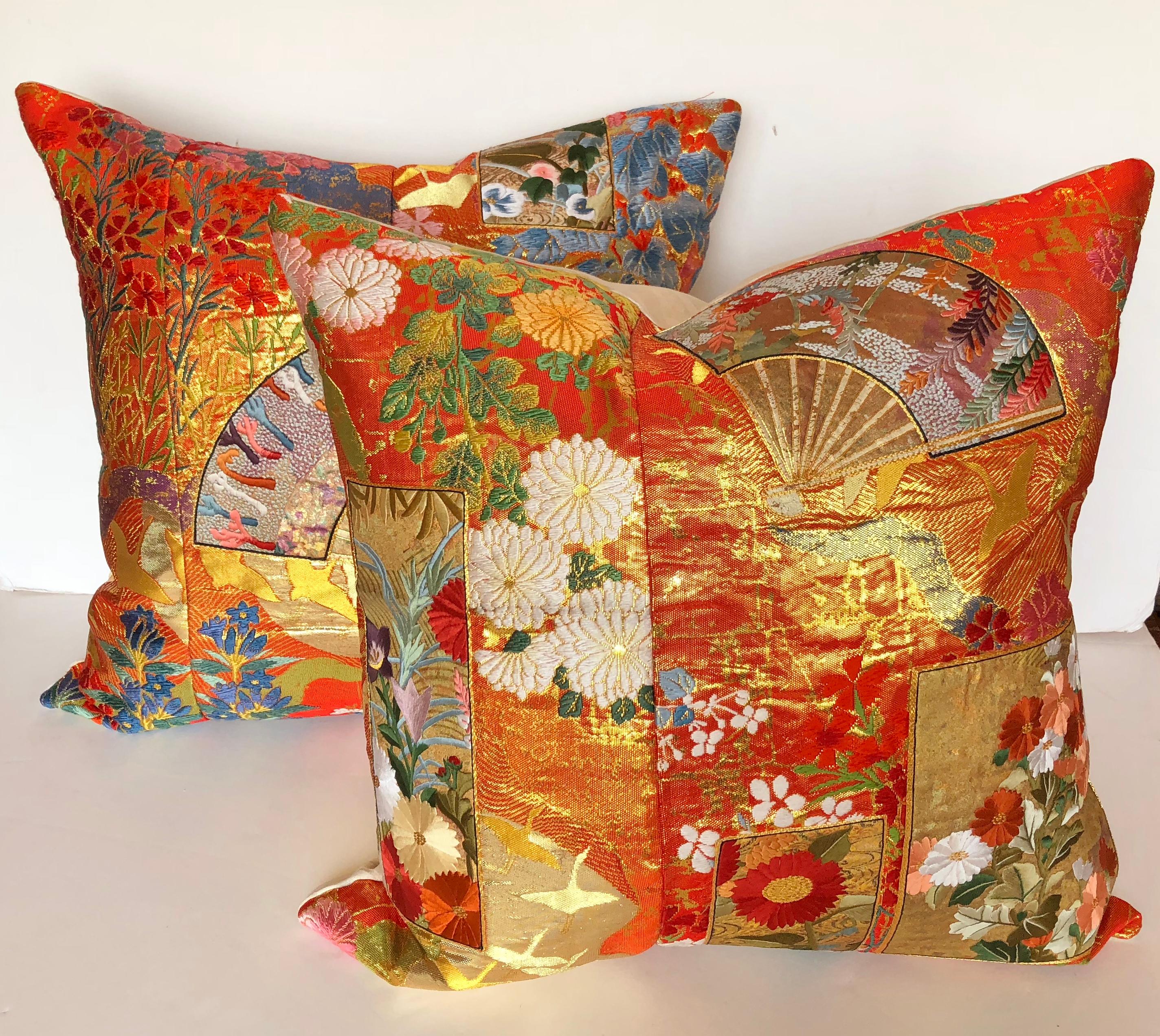 Custom Pillow by Maison Suzanne Cut from a Japanese Silk Wedding Kimono For Sale 3