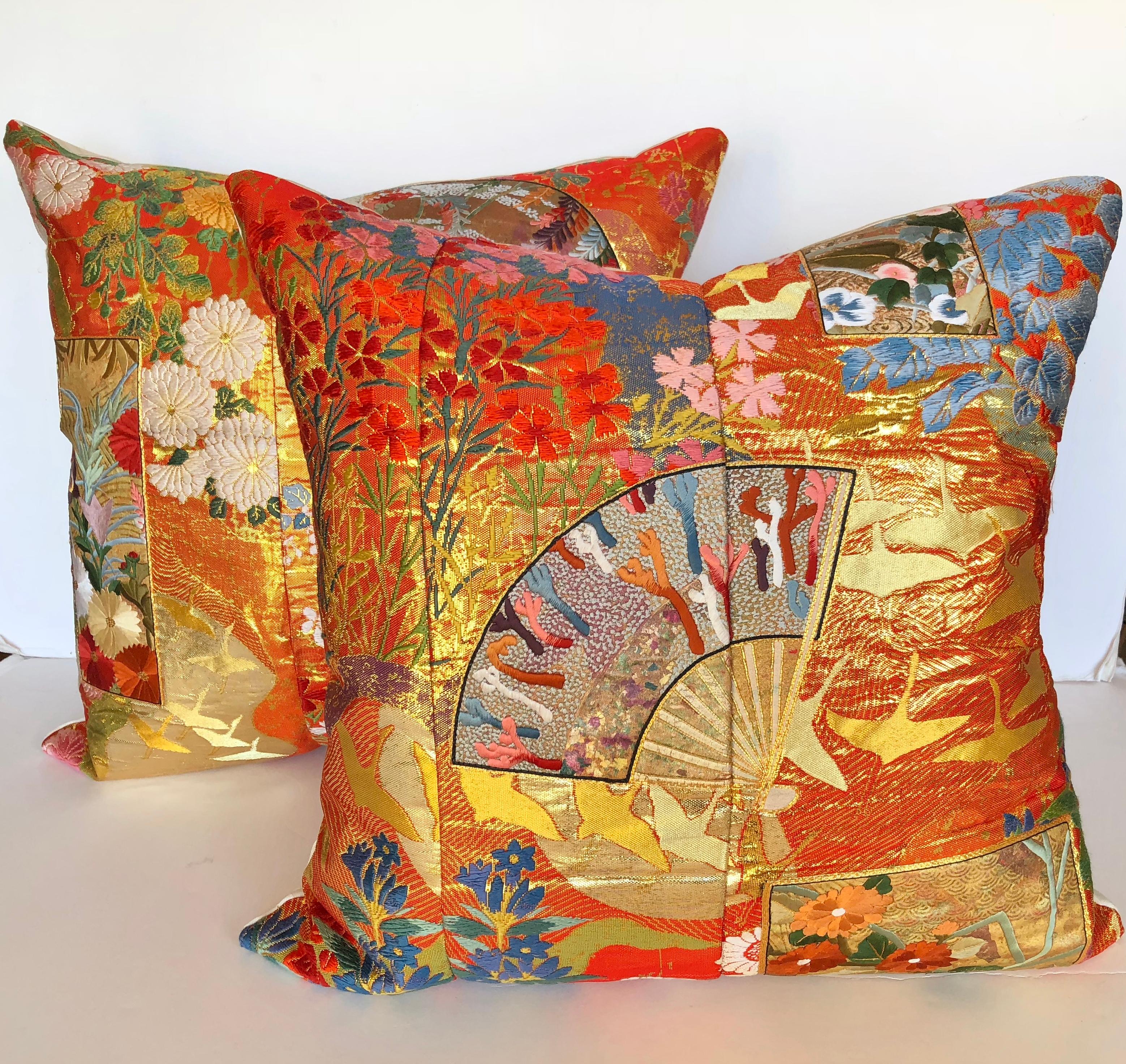 Custom Pillow by Maison Suzanne Cut from a Japanese Silk Wedding Kimono For Sale 4