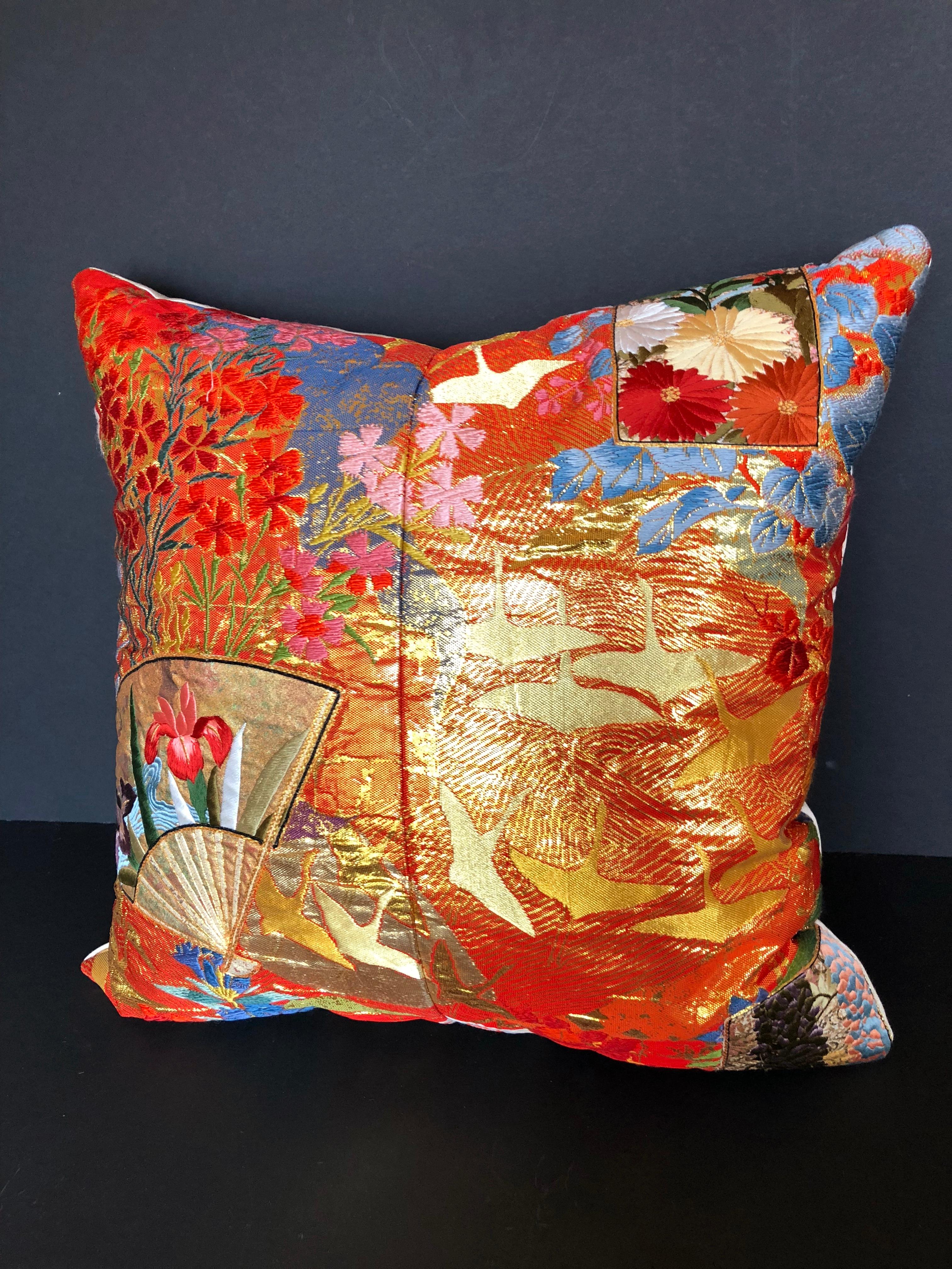 Custom Pillow by Maison Suzanne Cut from a Vintage Japanese Silk Wedding Kimono For Sale 1