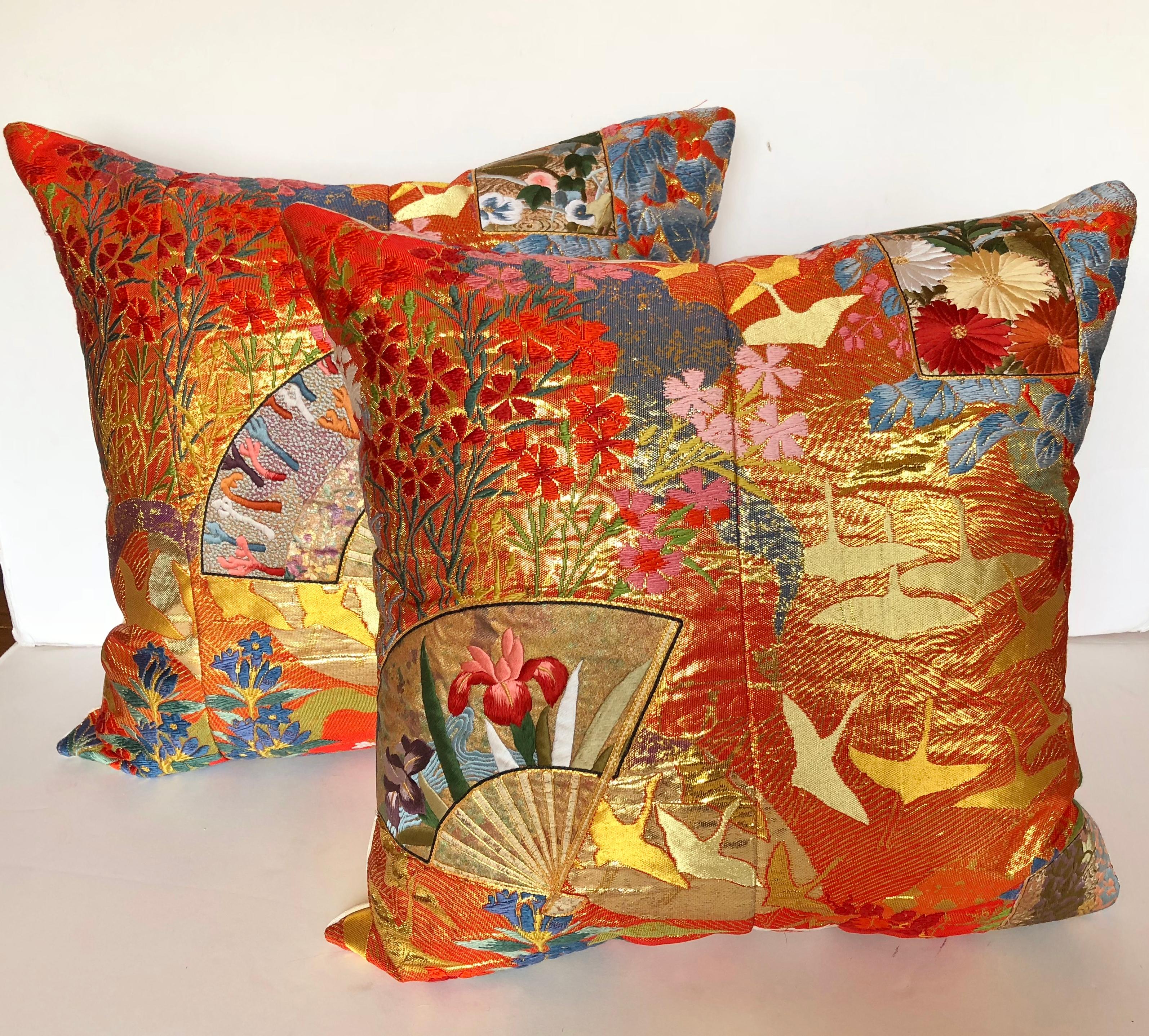 Custom Pillow by Maison Suzanne Cut from a Vintage Japanese Silk Wedding Kimono For Sale 2