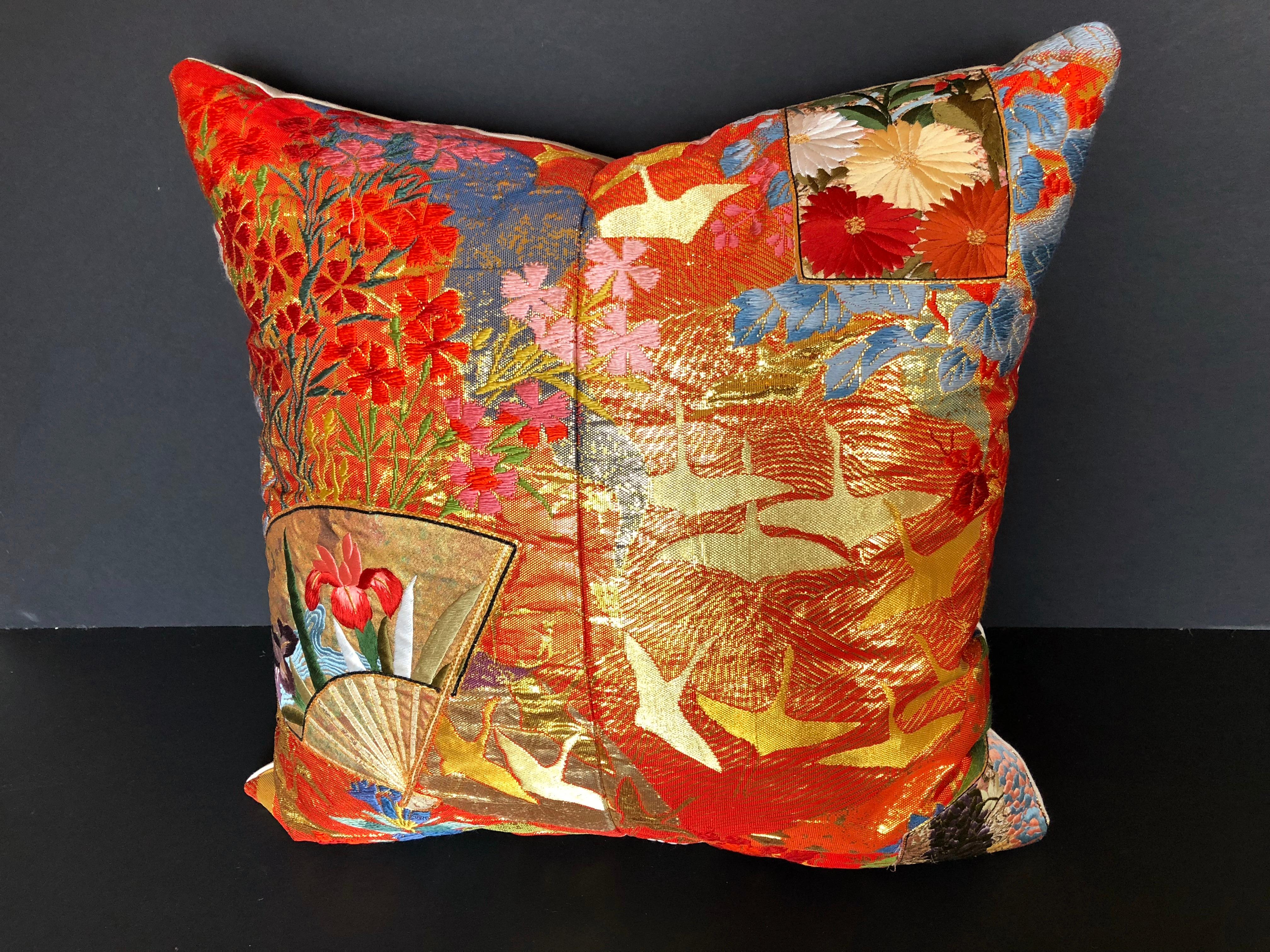 Custom Pillow by Maison Suzanne Cut from a Vintage Japanese Silk Wedding Kimono For Sale 3
