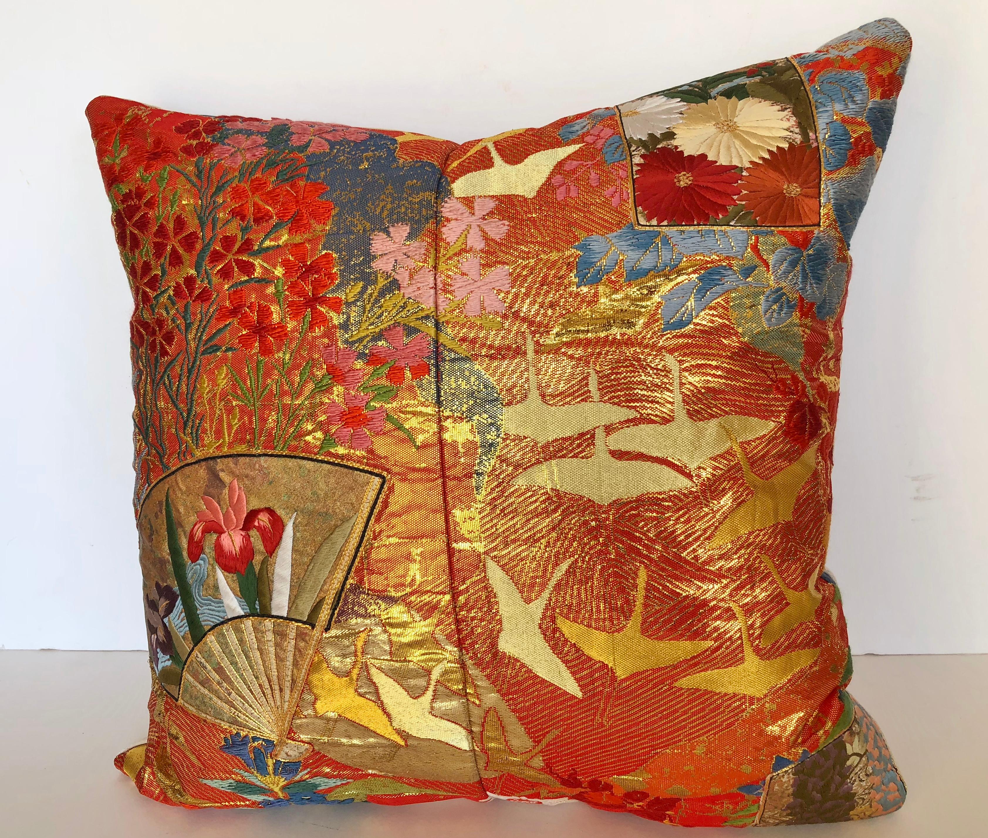 Custom Pillow by Maison Suzanne Cut from a Vintage Japanese Silk Wedding Kimono For Sale 4