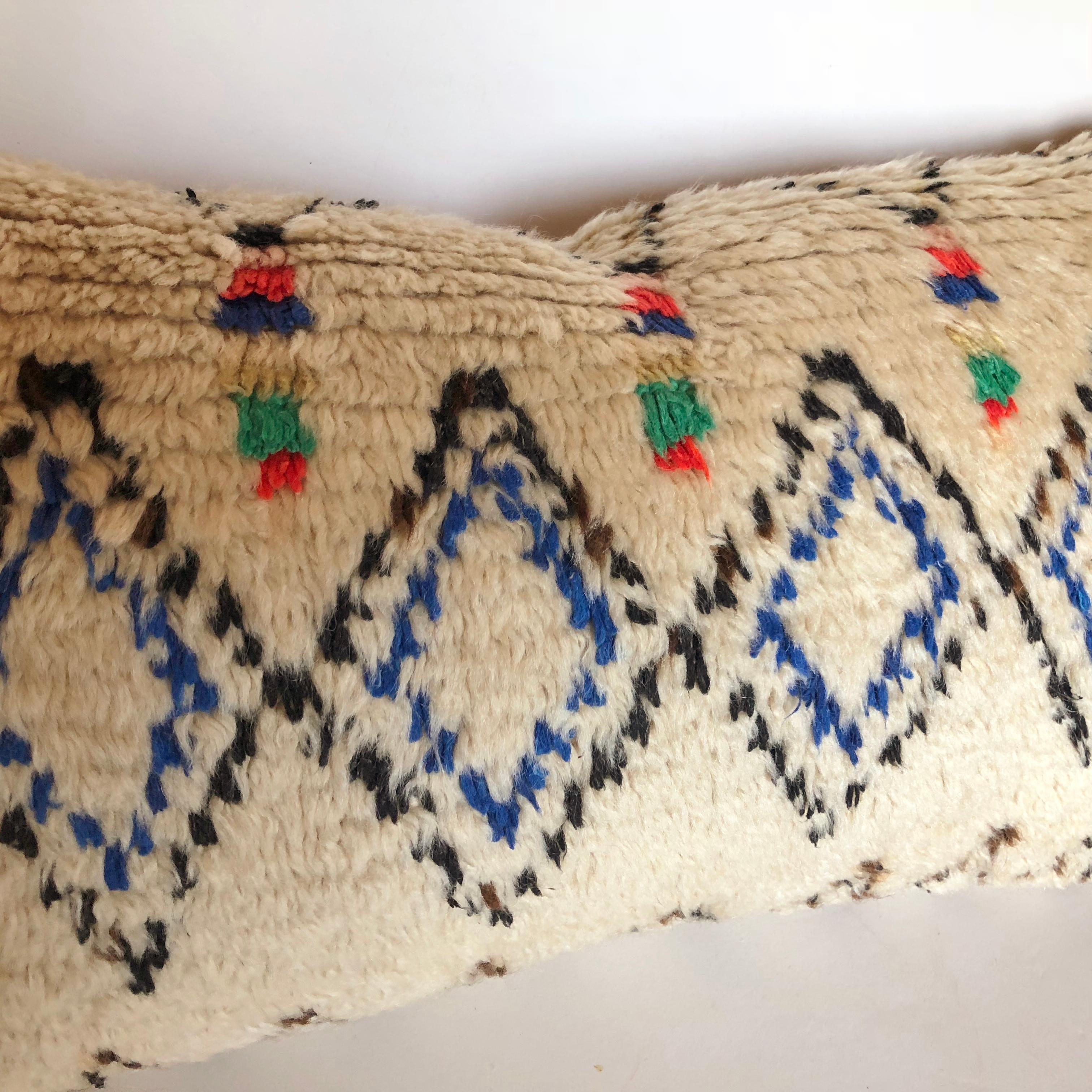 Hand-Woven Custom Pillow Cut from a Vintage Moroccan Azilal Rug For Sale