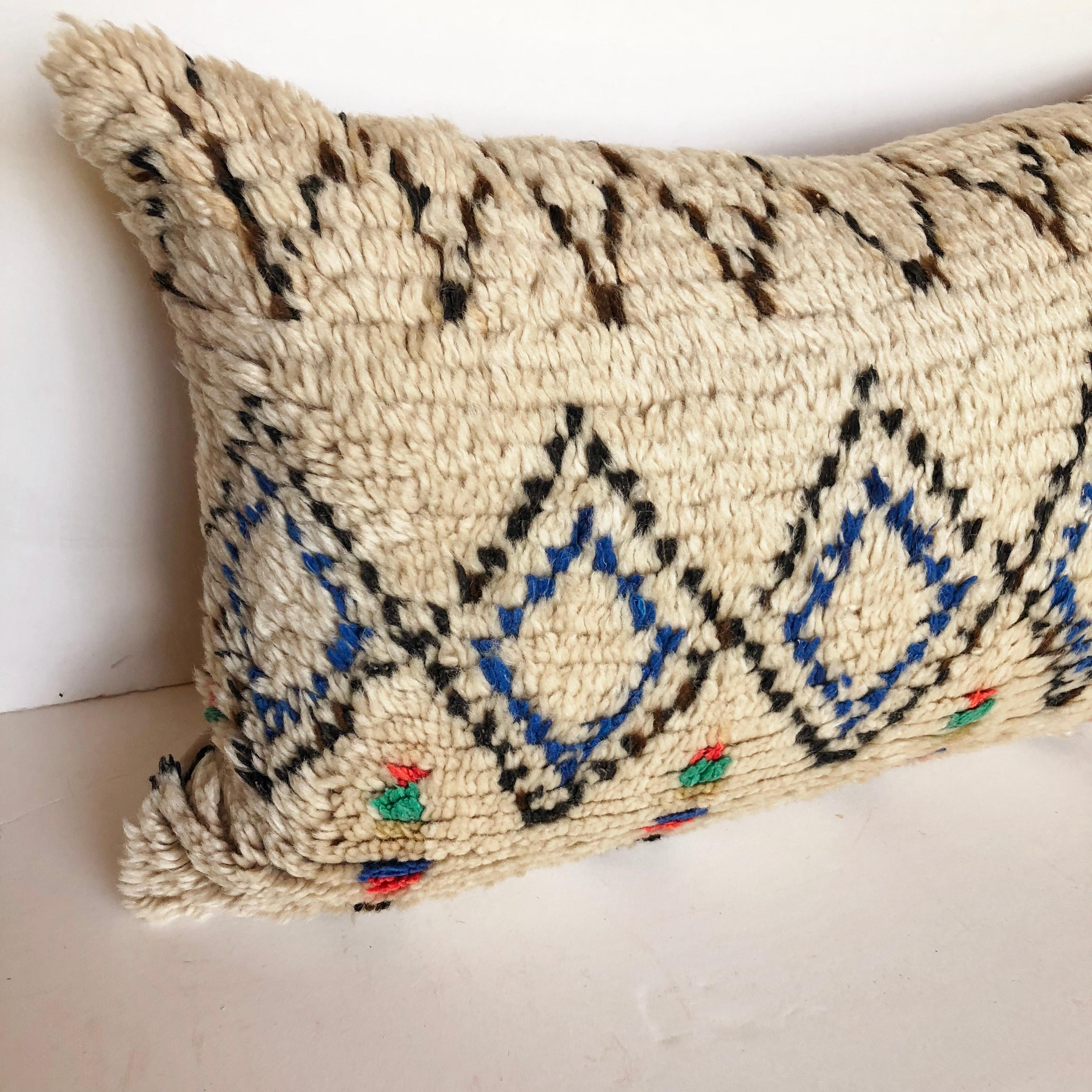 Custom Pillow Cut from a Vintage Moroccan Azilal Rug In Good Condition For Sale In Glen Ellyn, IL