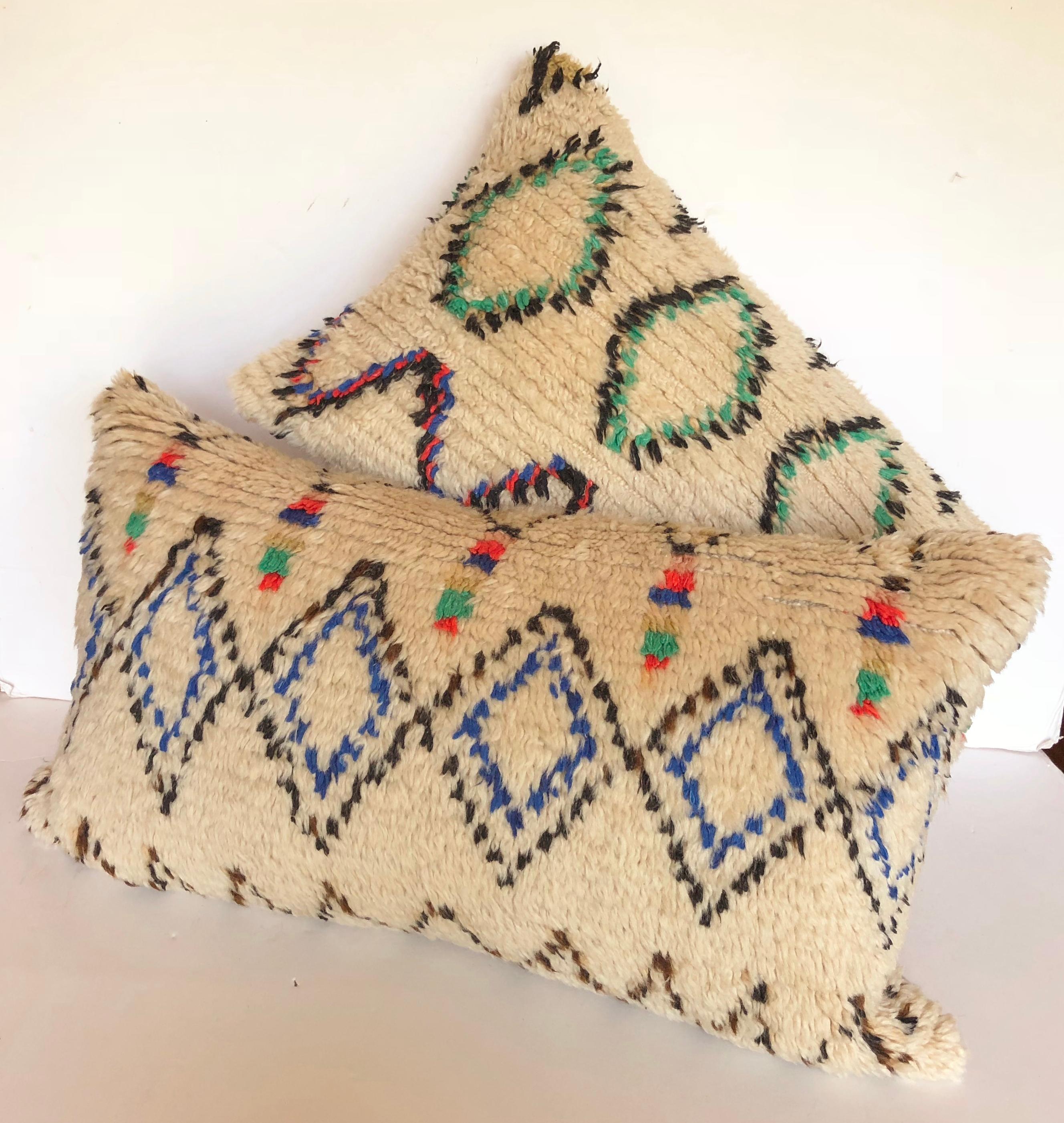 20th Century Custom Pillow Cut from a Vintage Moroccan Azilal Rug For Sale