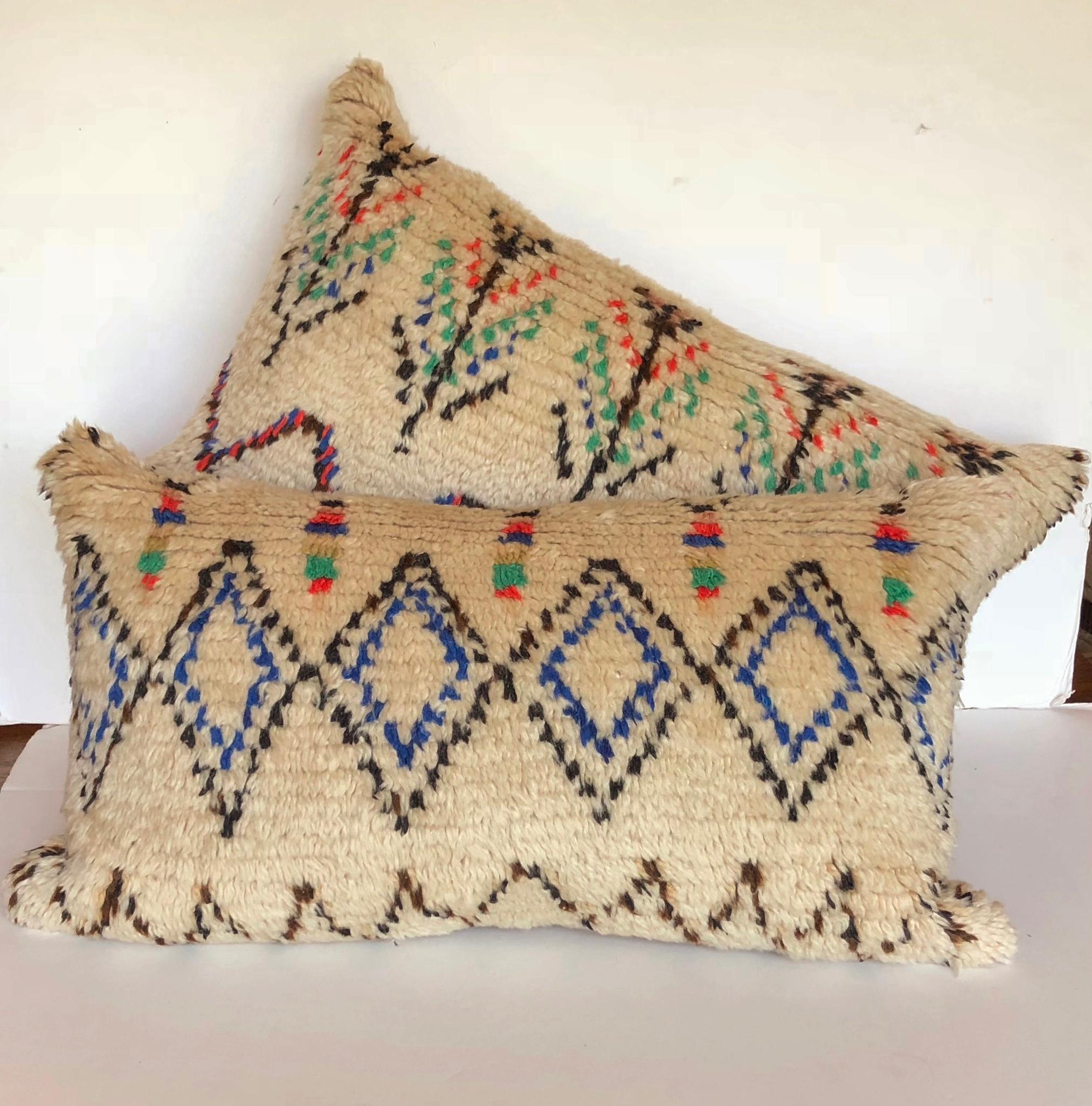 Wool Custom Pillow Cut from a Vintage Moroccan Azilal Rug For Sale