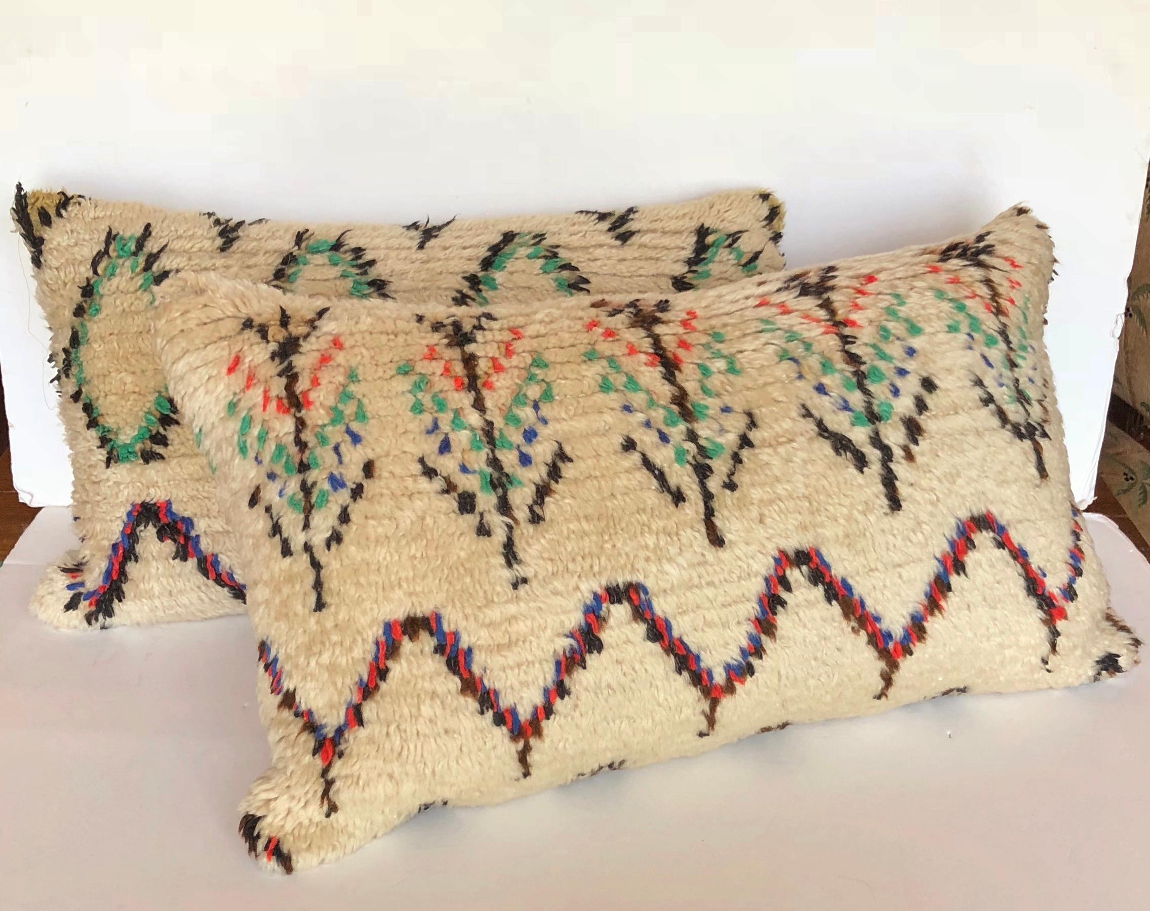 Hand-Woven Custom Pillow Cut from a Vintage Moroccan Wool Azilal Rug For Sale