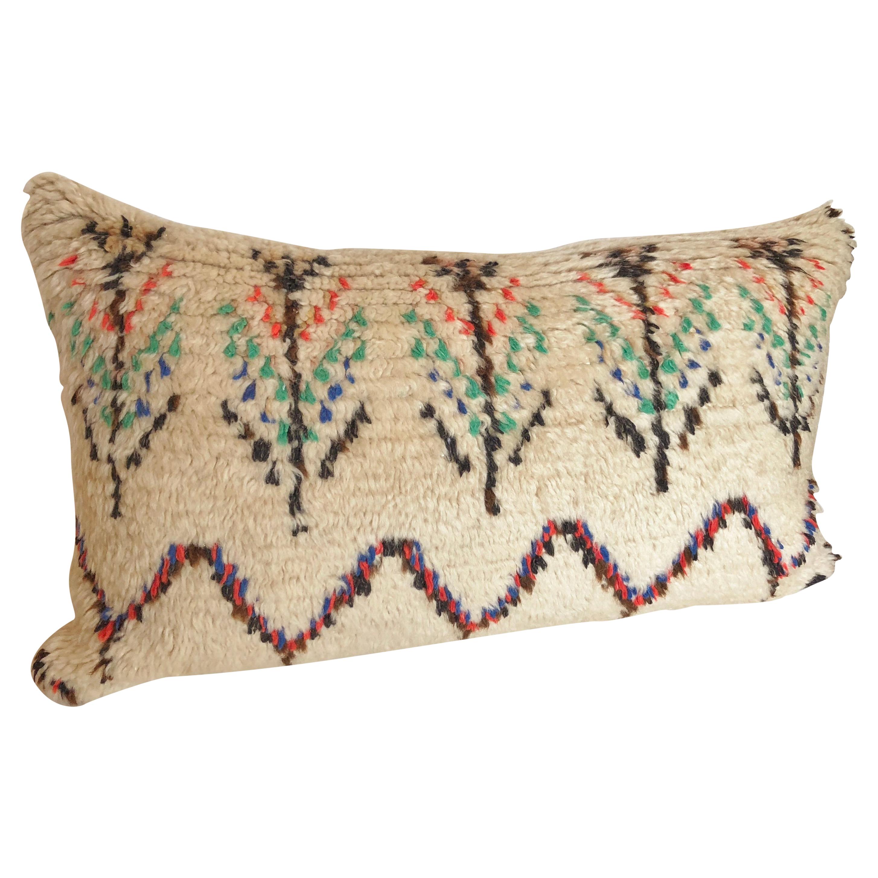 Custom Pillow Cut from a Vintage Moroccan Wool Azilal Rug For Sale