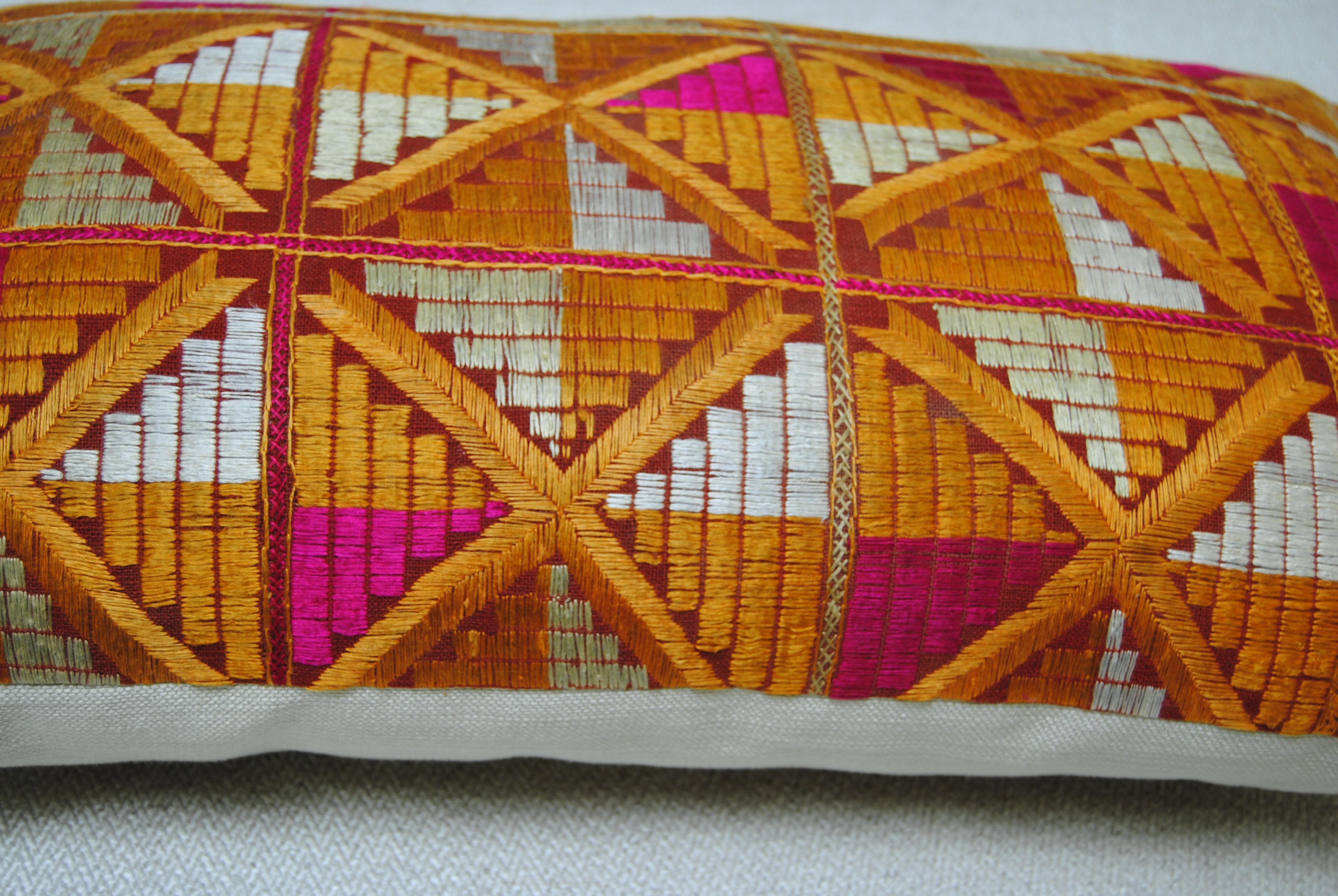 Embroidered Custom Pillow by Maison Suzanne Cut from a Vintage Phulkari Bagh Wedding Shawl For Sale