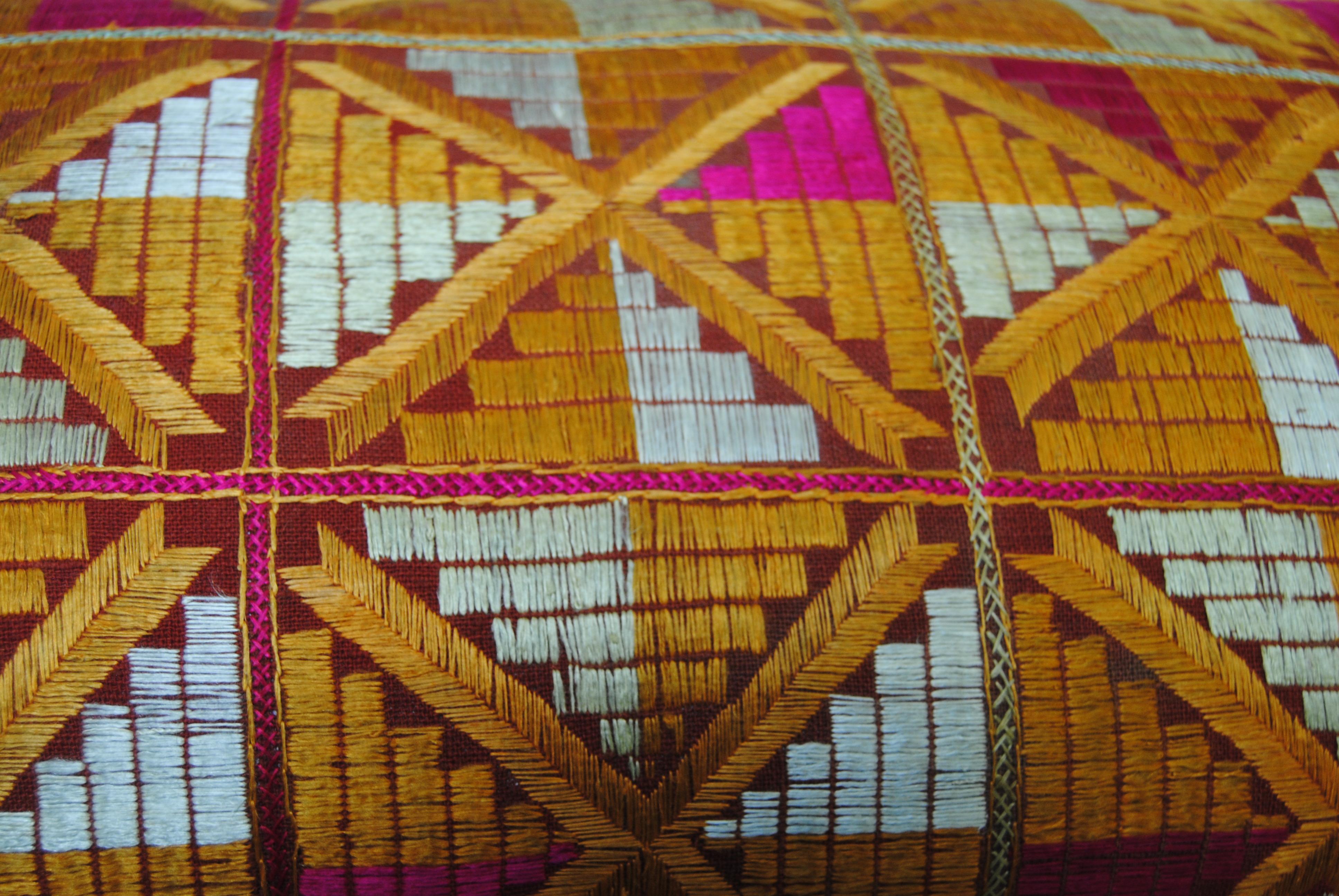 Custom Pillow by Maison Suzanne Cut from a Vintage Phulkari Bagh Wedding Shawl In Good Condition For Sale In Glen Ellyn, IL
