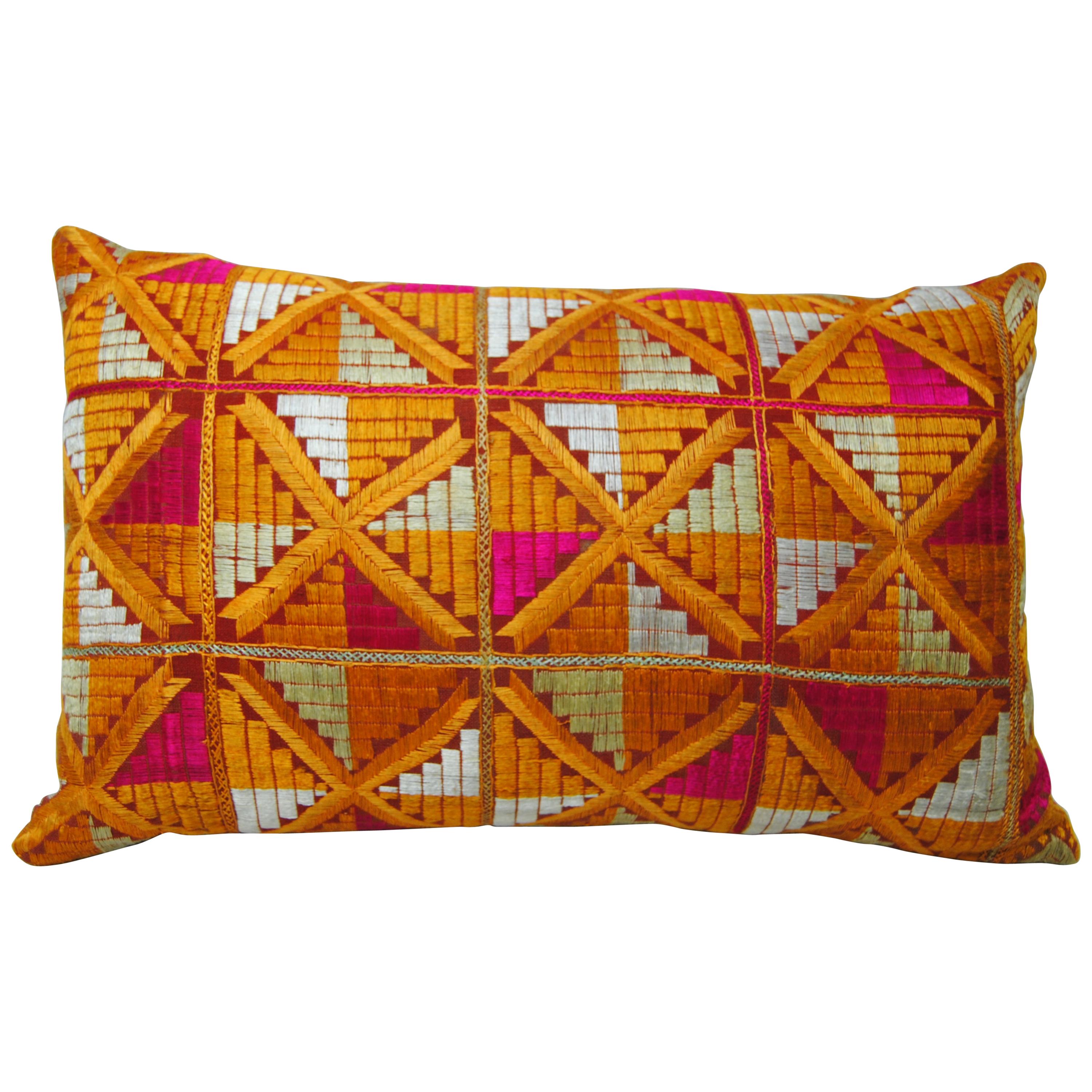 Custom Pillow by Maison Suzanne Cut from a Vintage Phulkari Bagh Wedding Shawl For Sale