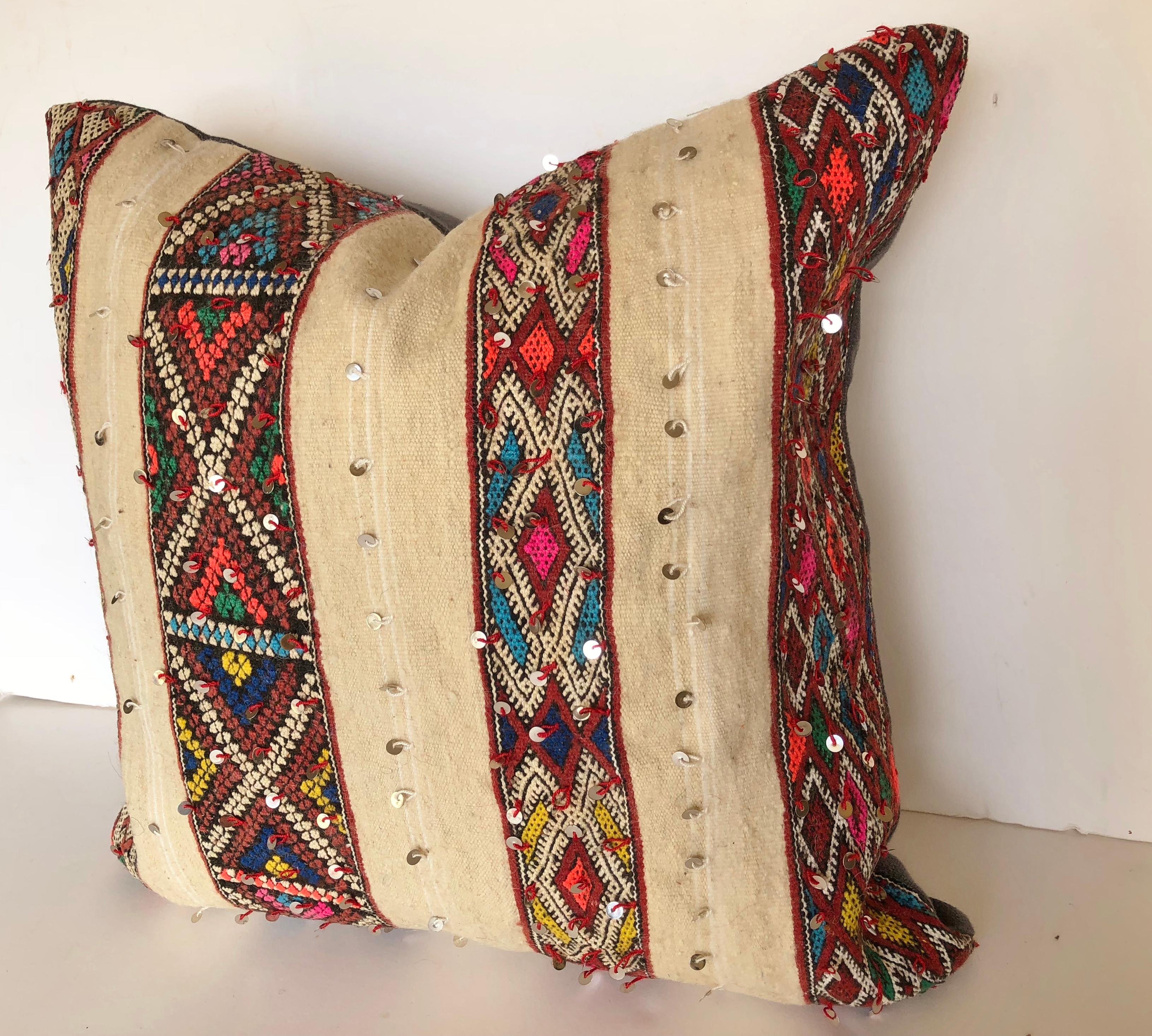 Hand-Woven Custom Pillow by Maison Suzanne Cut from a Vintage Wool Moroccan Berber Blanket For Sale