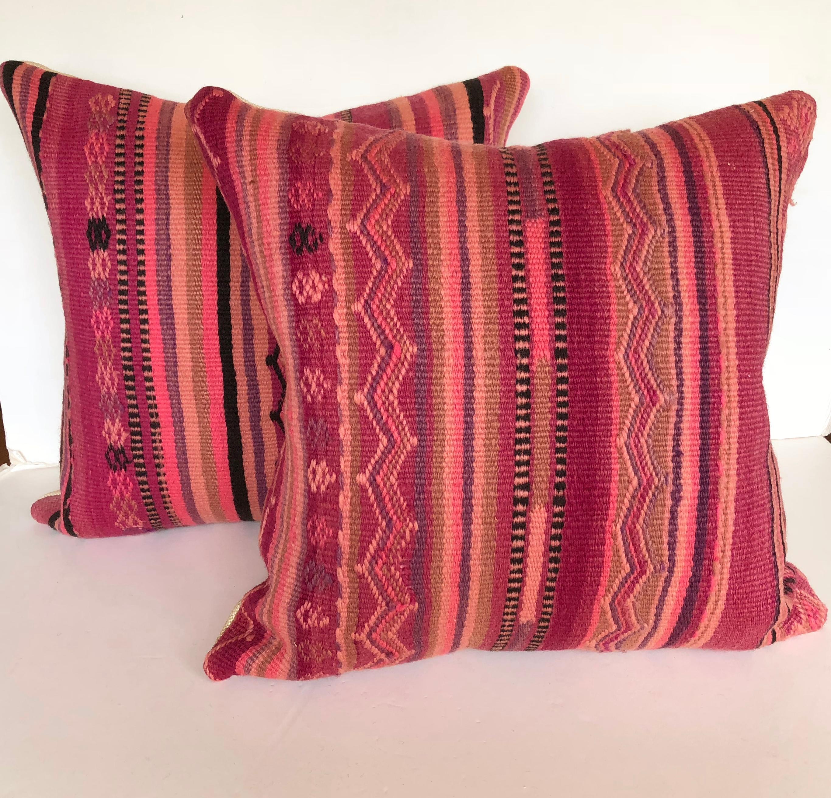 Hand-Woven Custom Pillow by Maison Suzanne Cut from a Vintage Wool Moroccan Berber Rug For Sale
