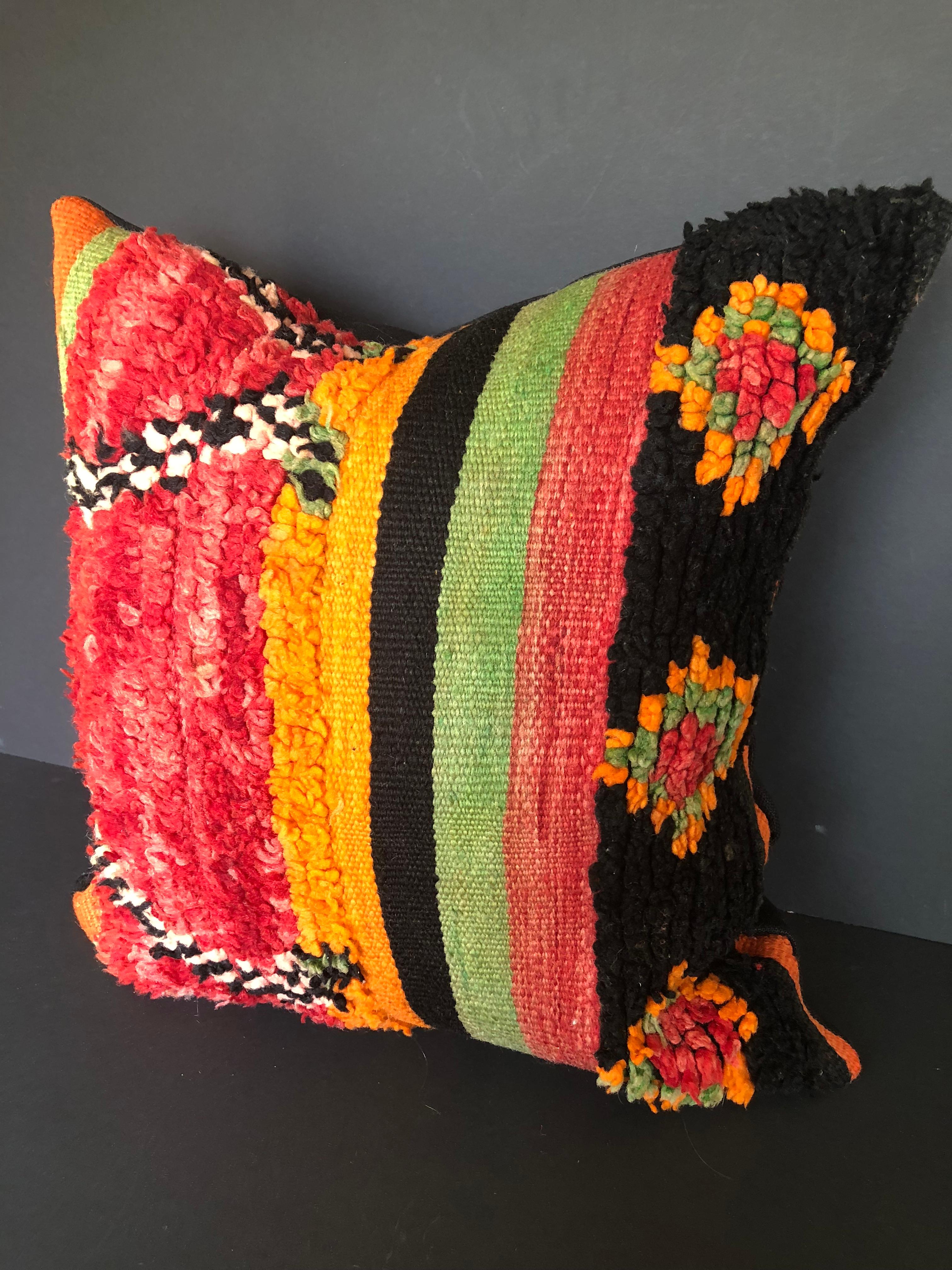 Tribal Custom Pillow by Maison Suzanne Cut from a Vintage Wool Moroccan Berber Rug For Sale
