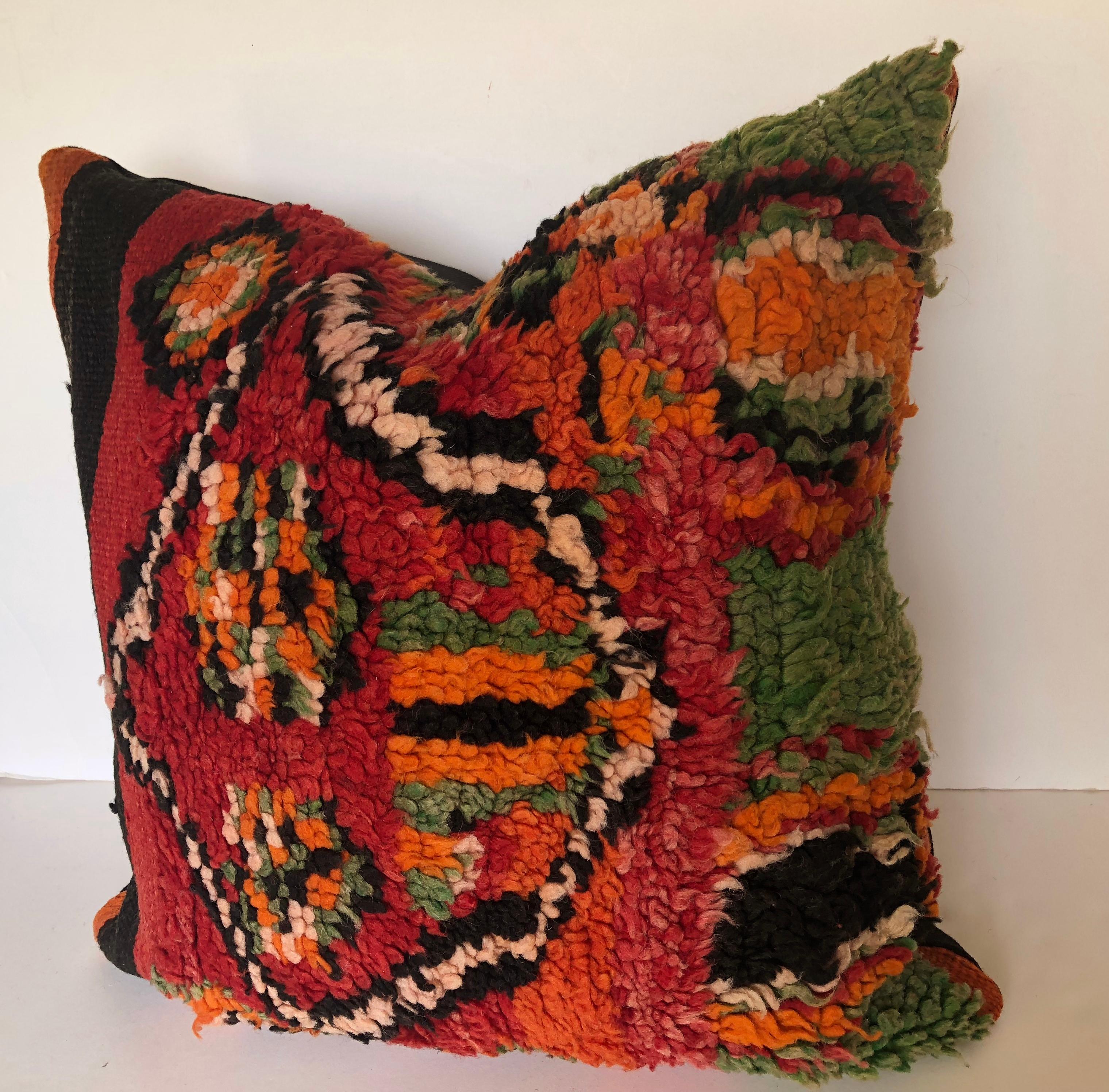 Tribal Custom Pillow by Maison Suzanne Cut from a Vintage Wool Moroccan Berber Rug For Sale