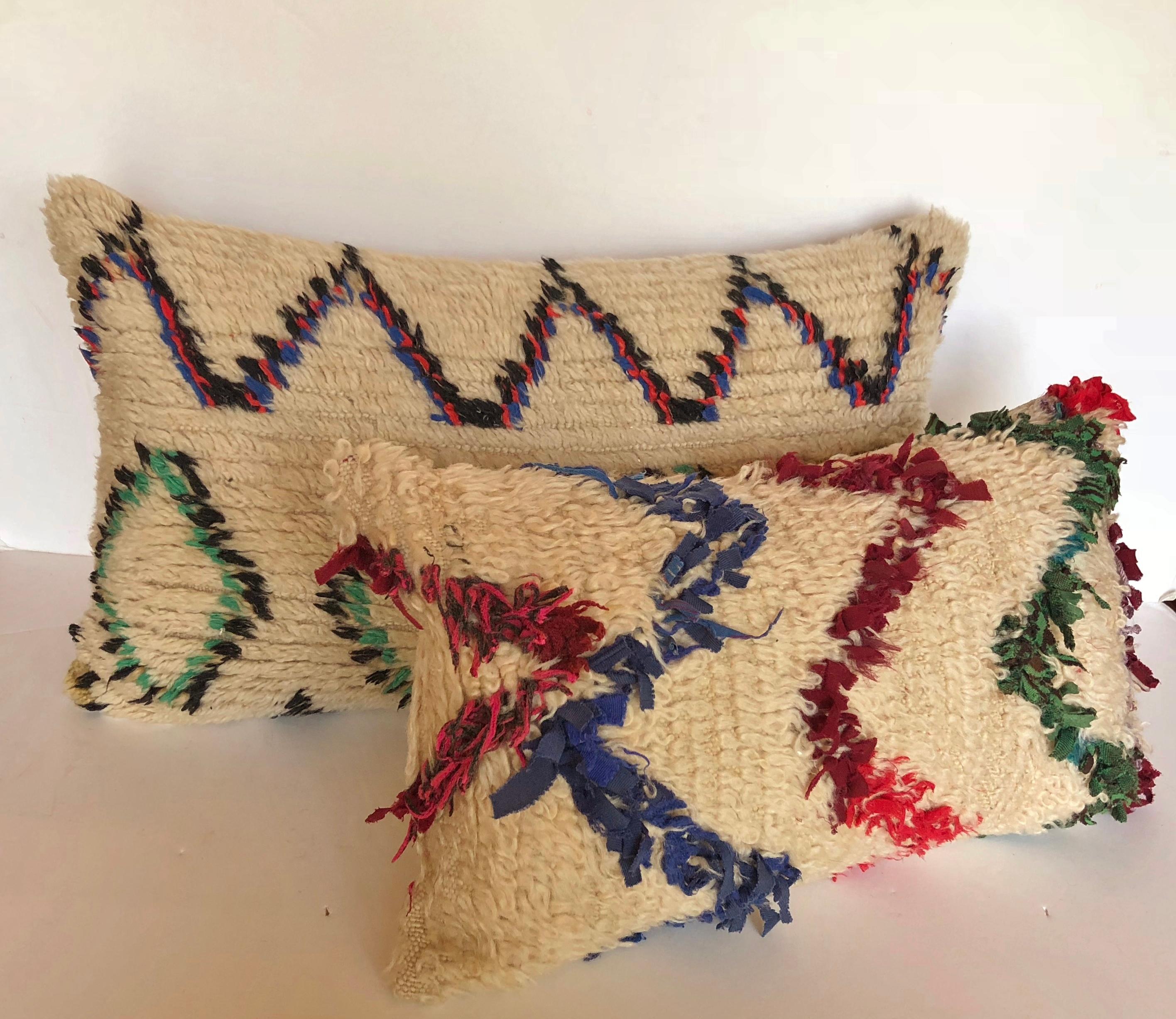 Hand-Woven Custom Pillow Cut from a Vintage Wool Moroccan Berber Rug For Sale