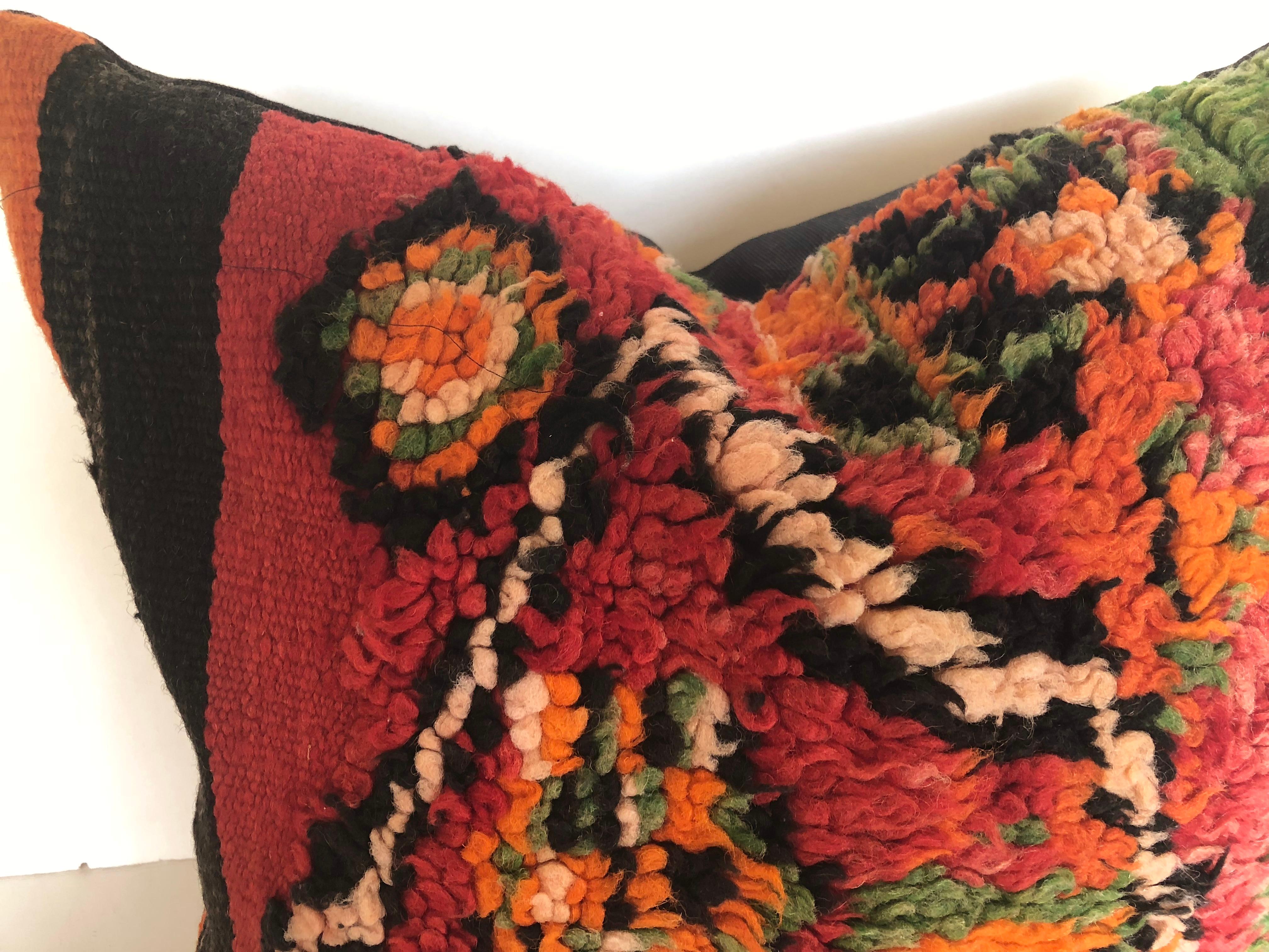 Hand-Woven Custom Pillow by Maison Suzanne Cut from a Vintage Wool Moroccan Berber Rug For Sale